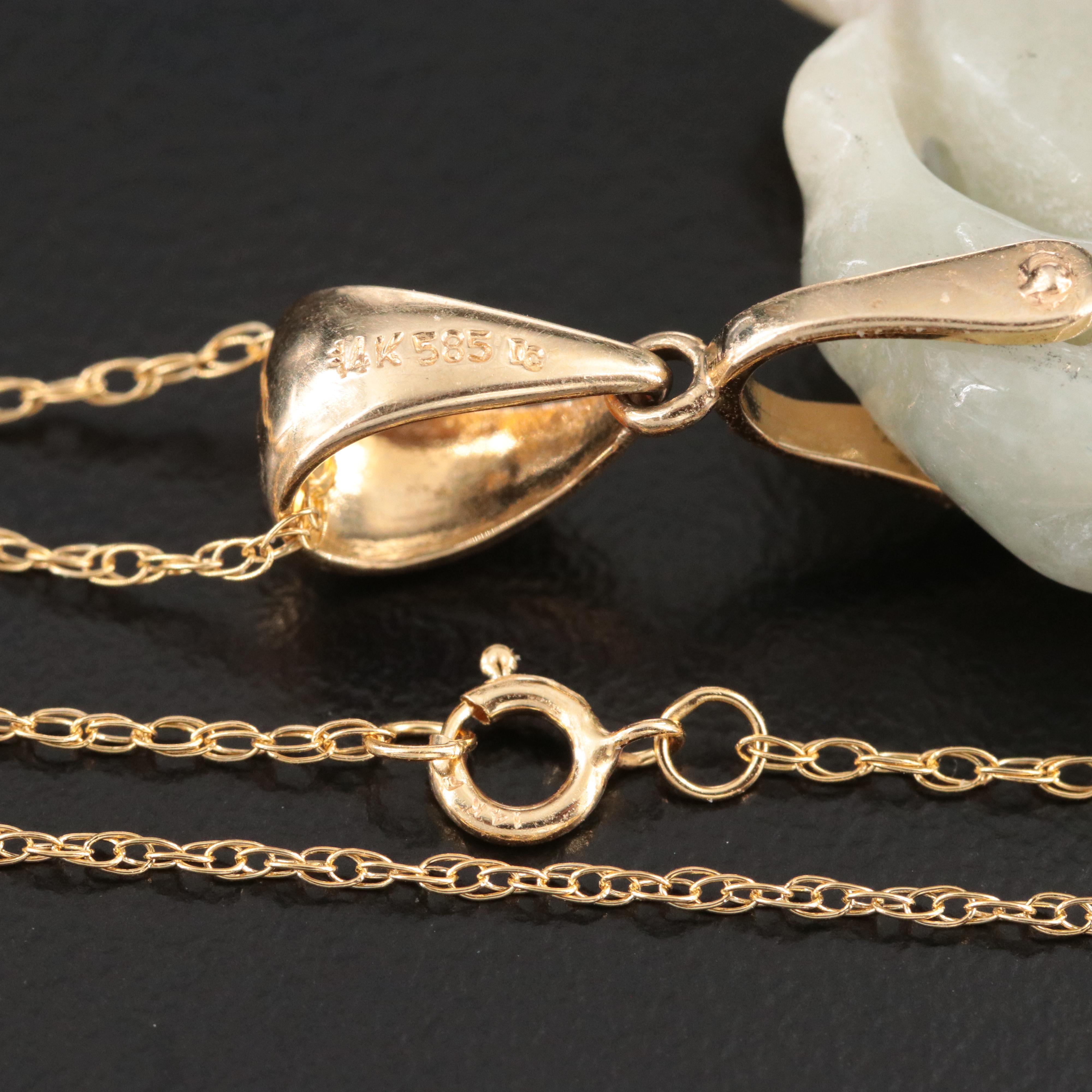 14K Carved Jadeite Pendant Necklace
