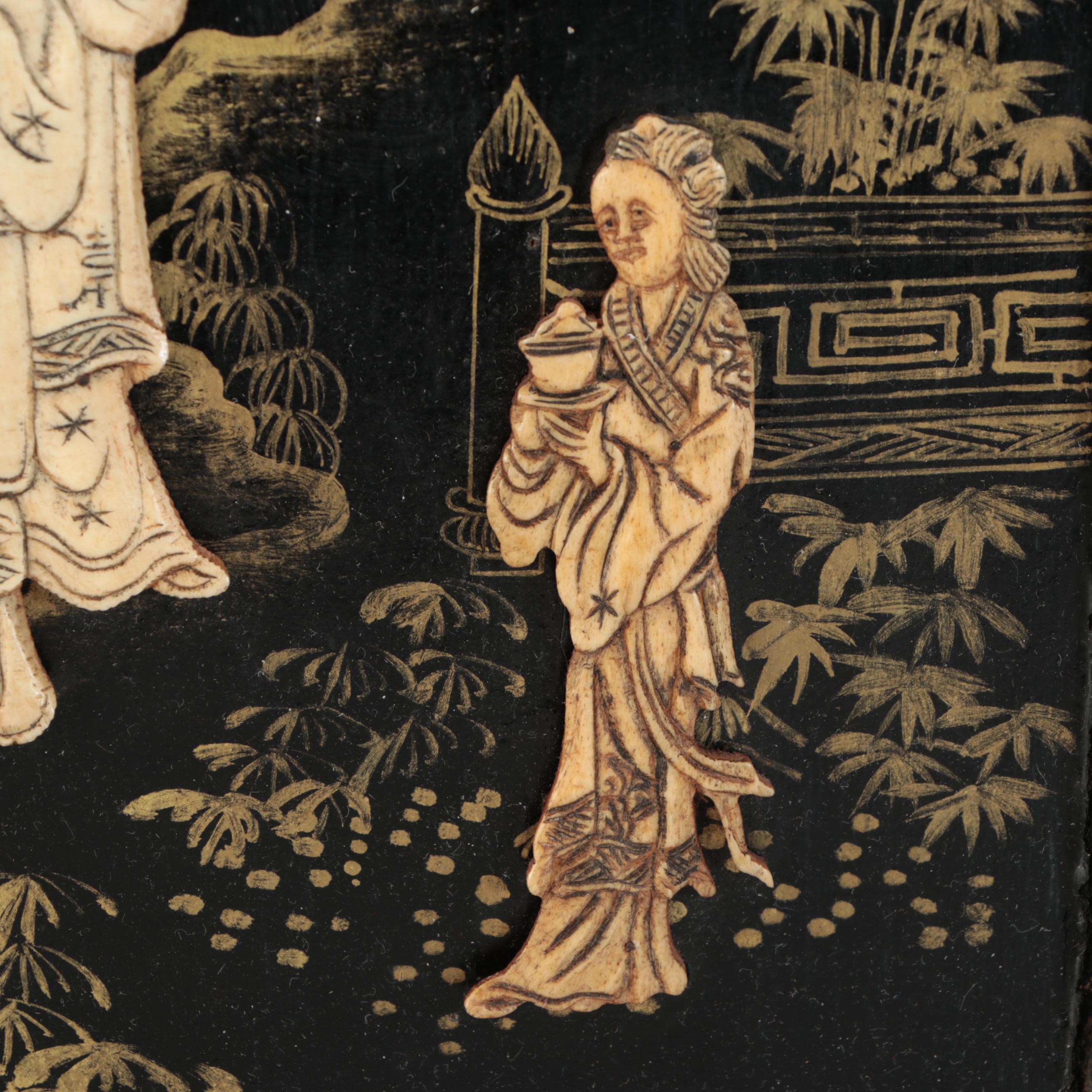 Chinese Gilt and Inlaid Figural Wood Panel, 19th Century