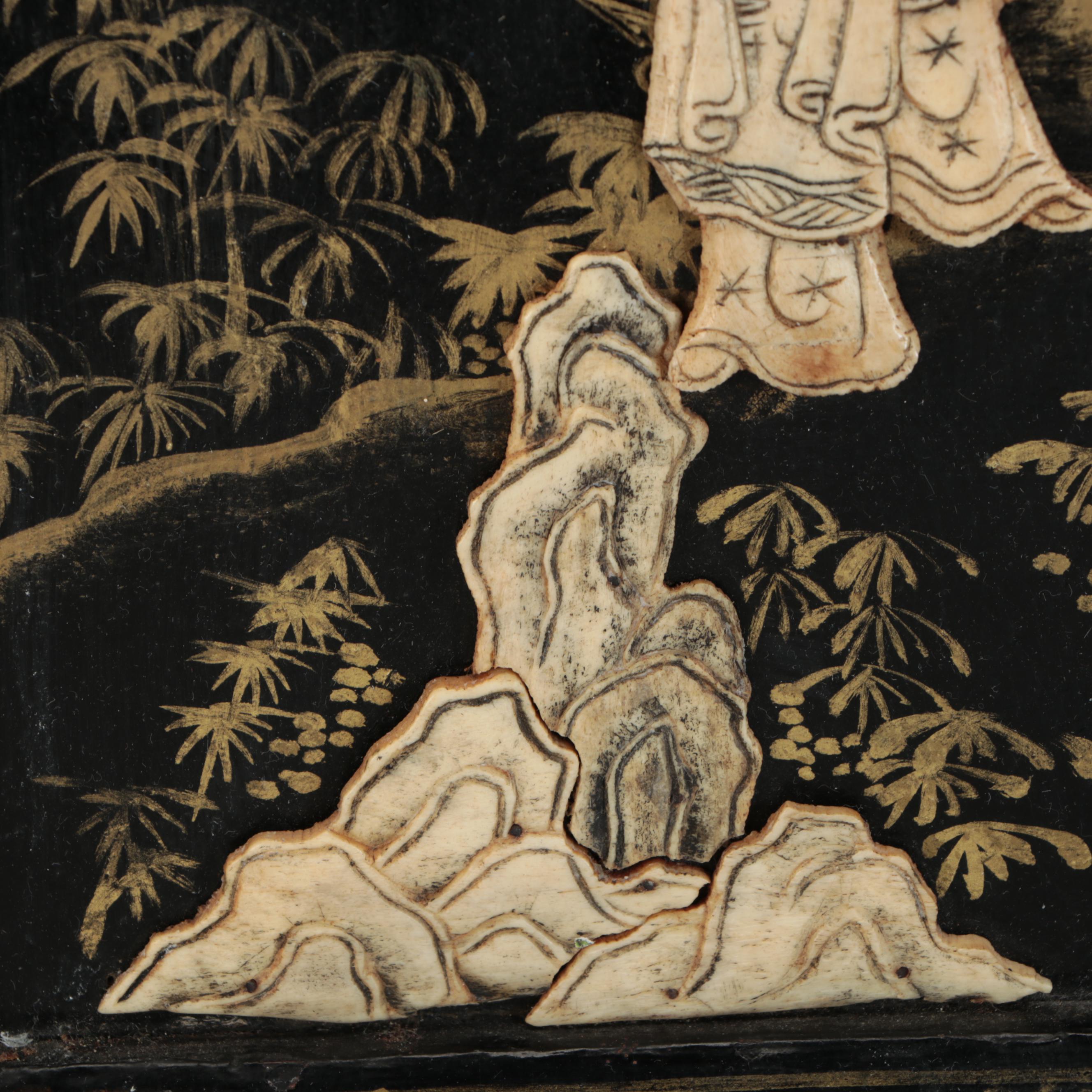 Chinese Gilt and Inlaid Figural Wood Panel, 19th Century
