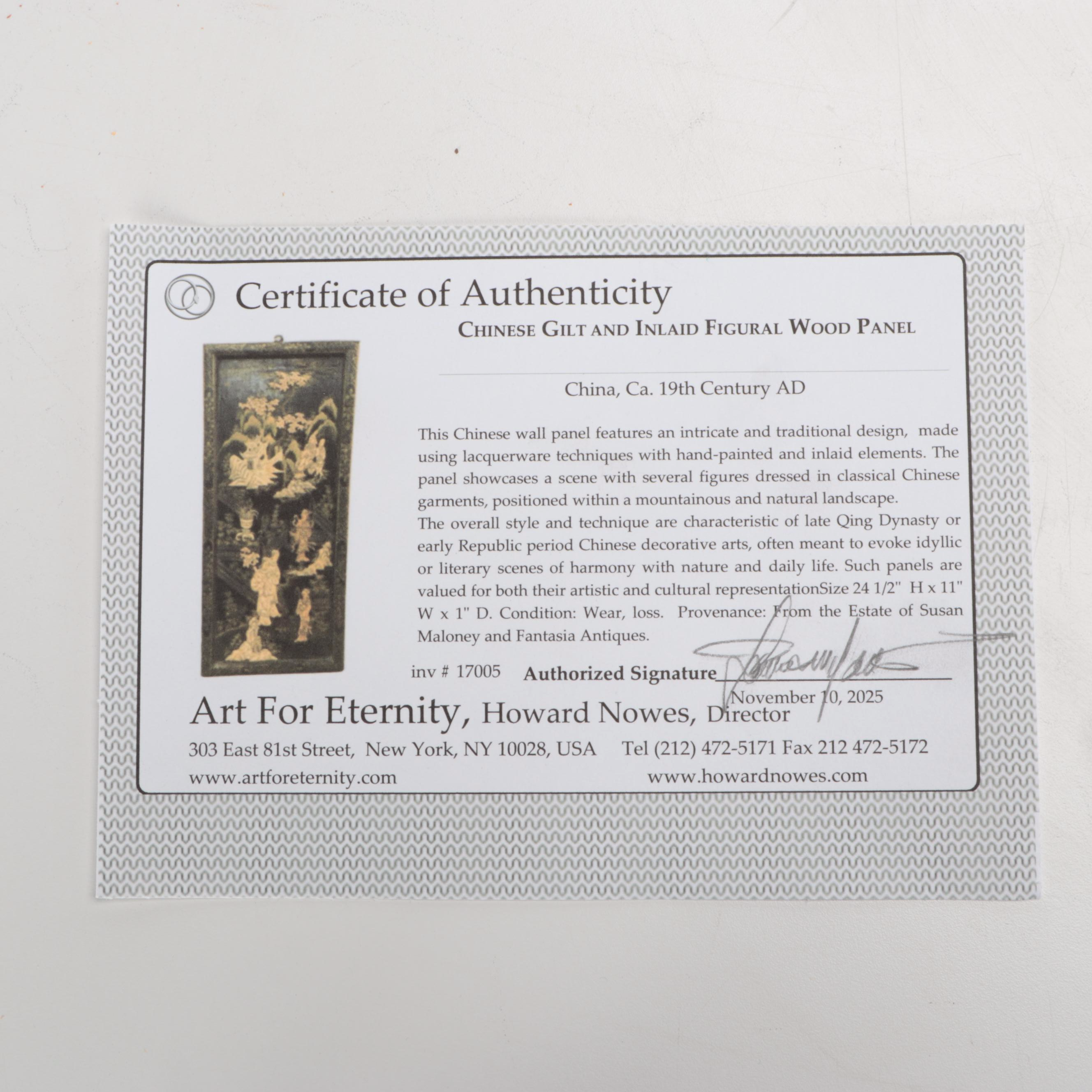 Chinese Gilt and Inlaid Figural Wood Panel, 19th Century