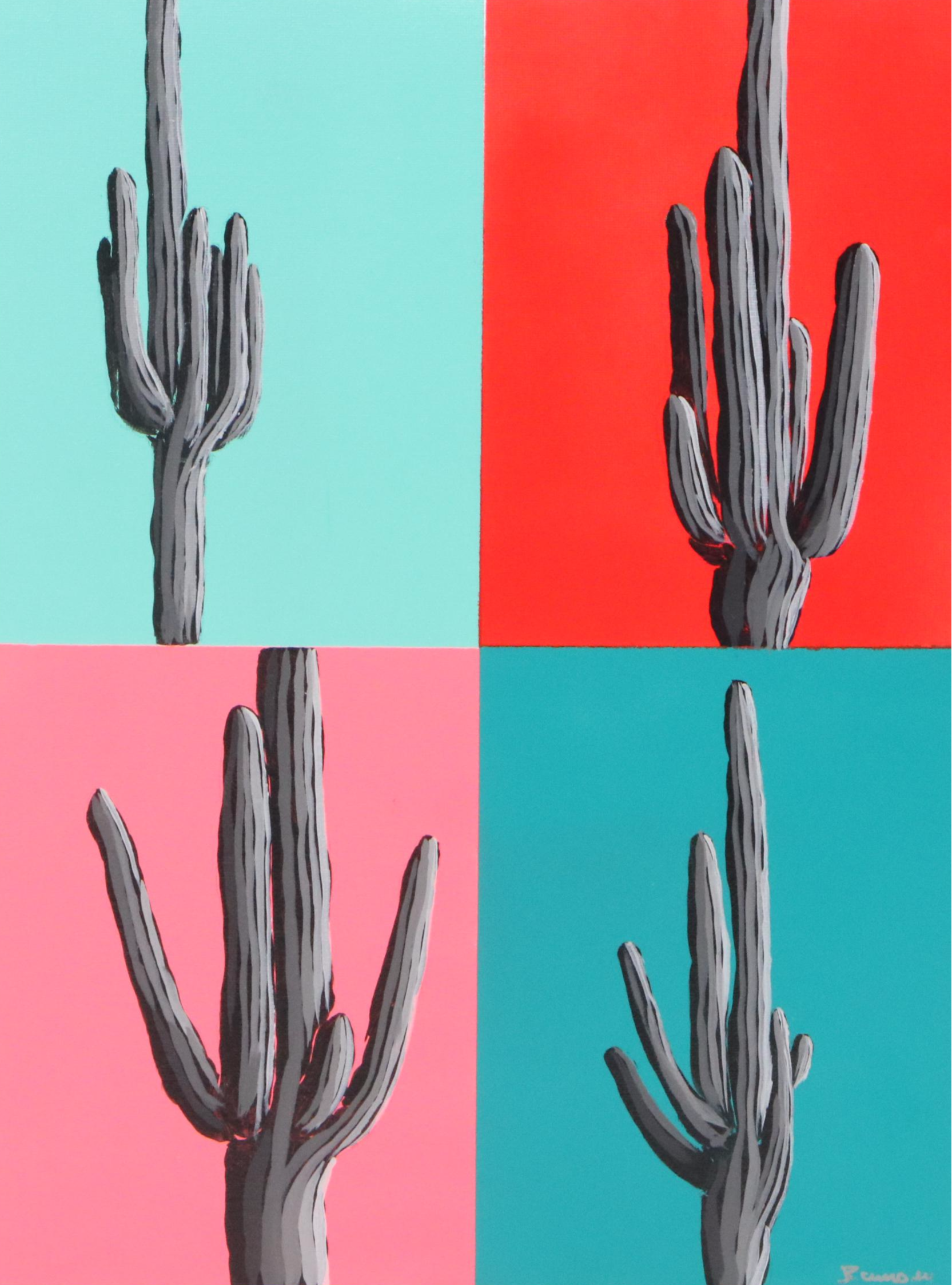 Joshua Ramsey Acrylic Painting  "4 Saguaros," 2025