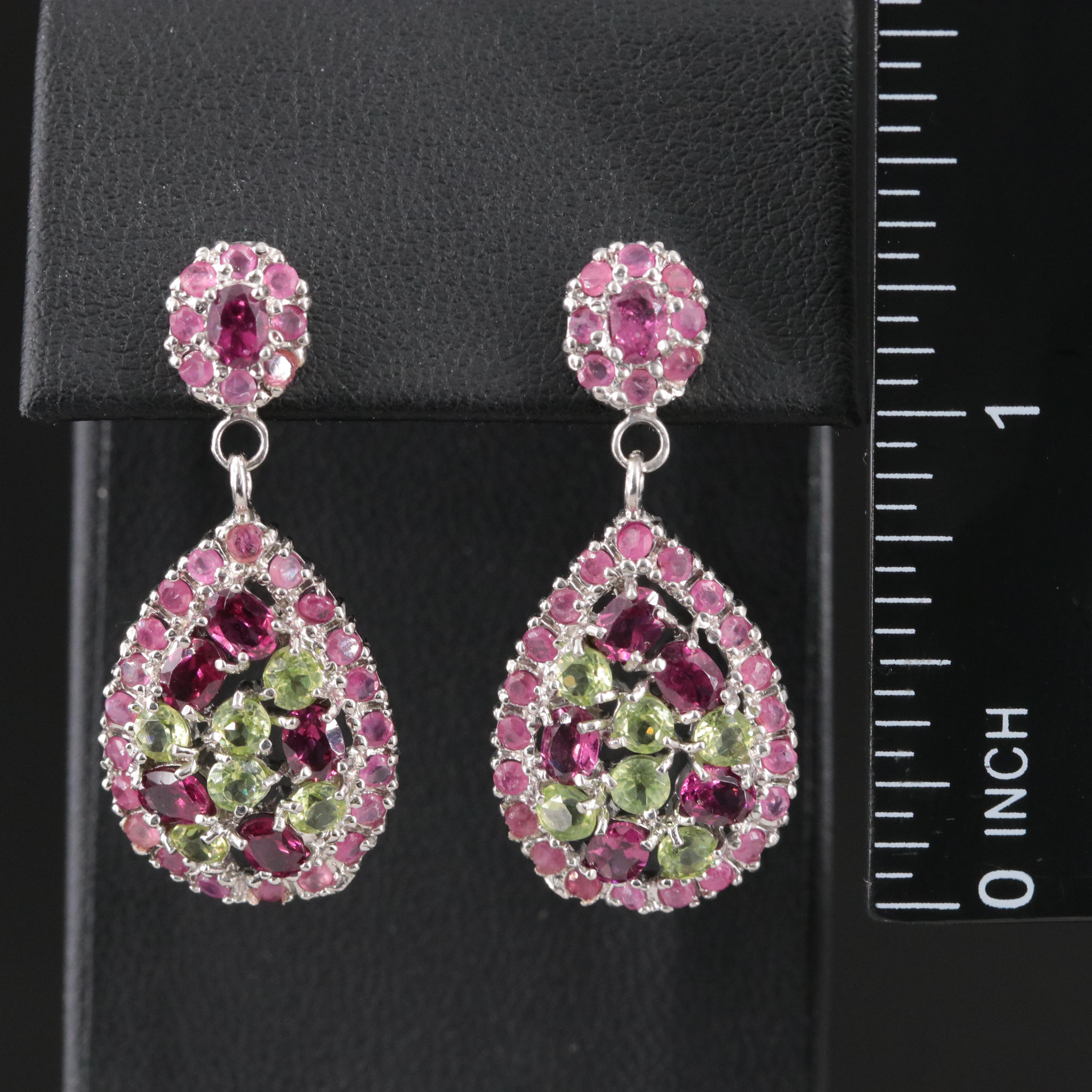 Sterling Ruby, Garnet and Peridot Pendant Earrings