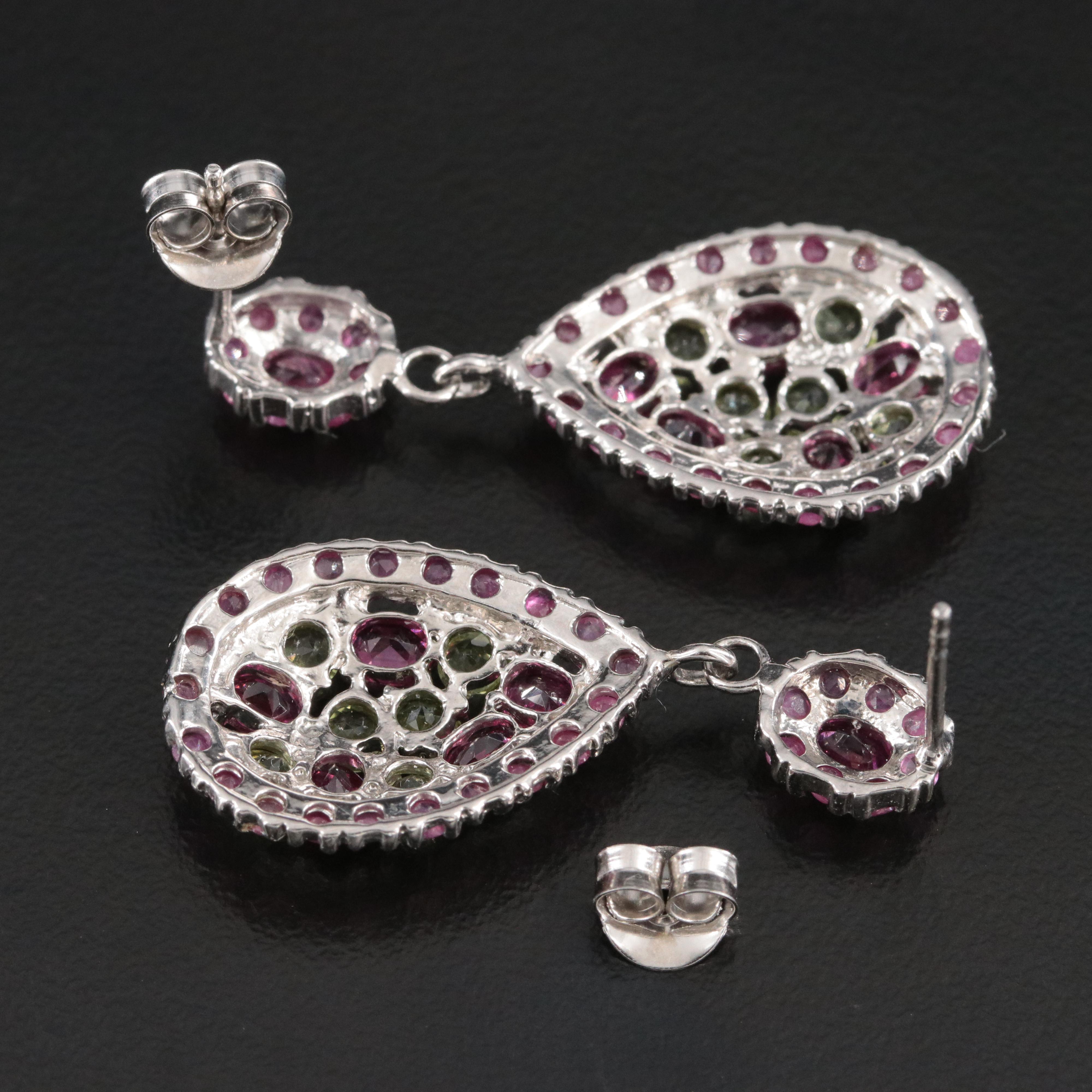 Sterling Ruby, Garnet and Peridot Pendant Earrings