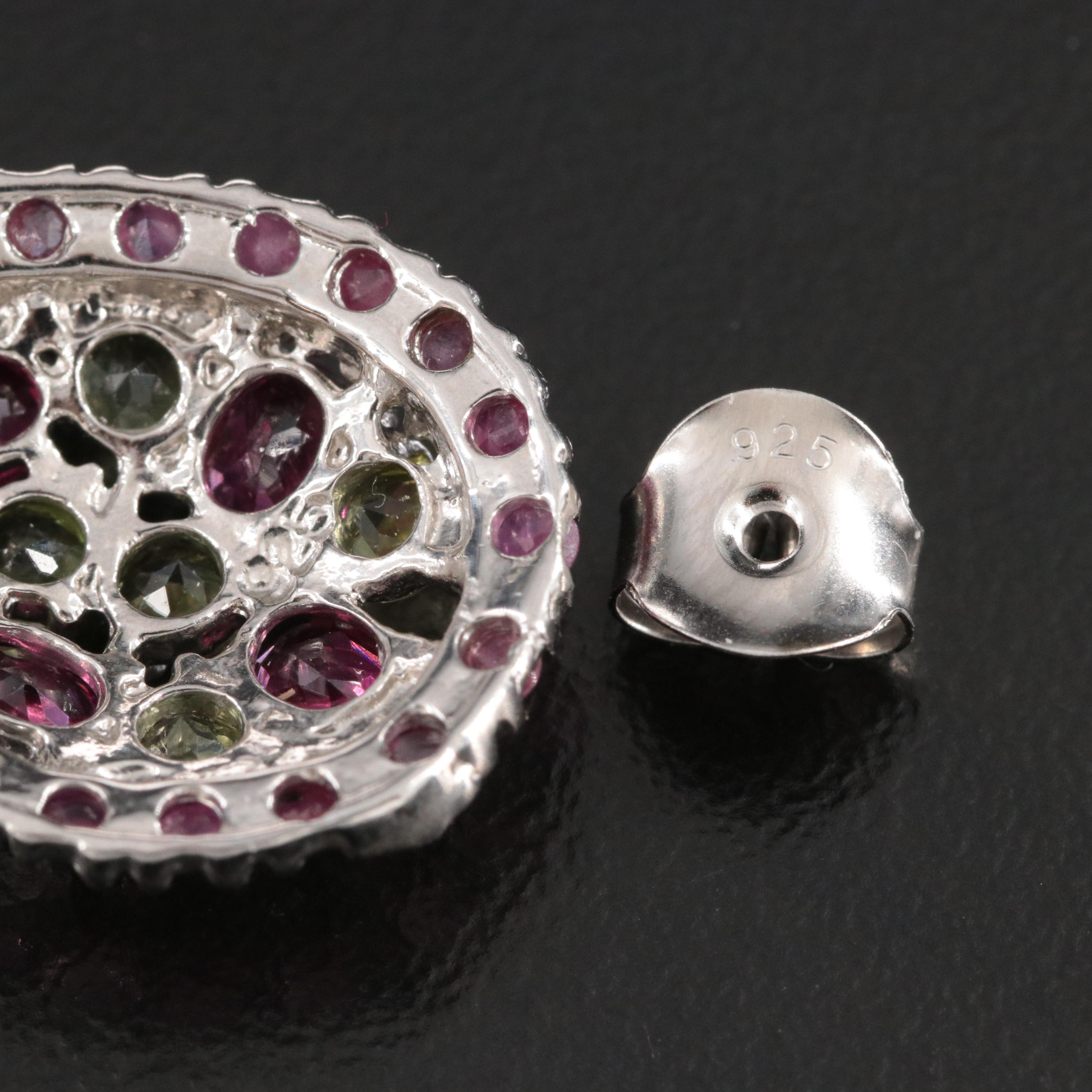 Sterling Ruby, Garnet and Peridot Pendant Earrings