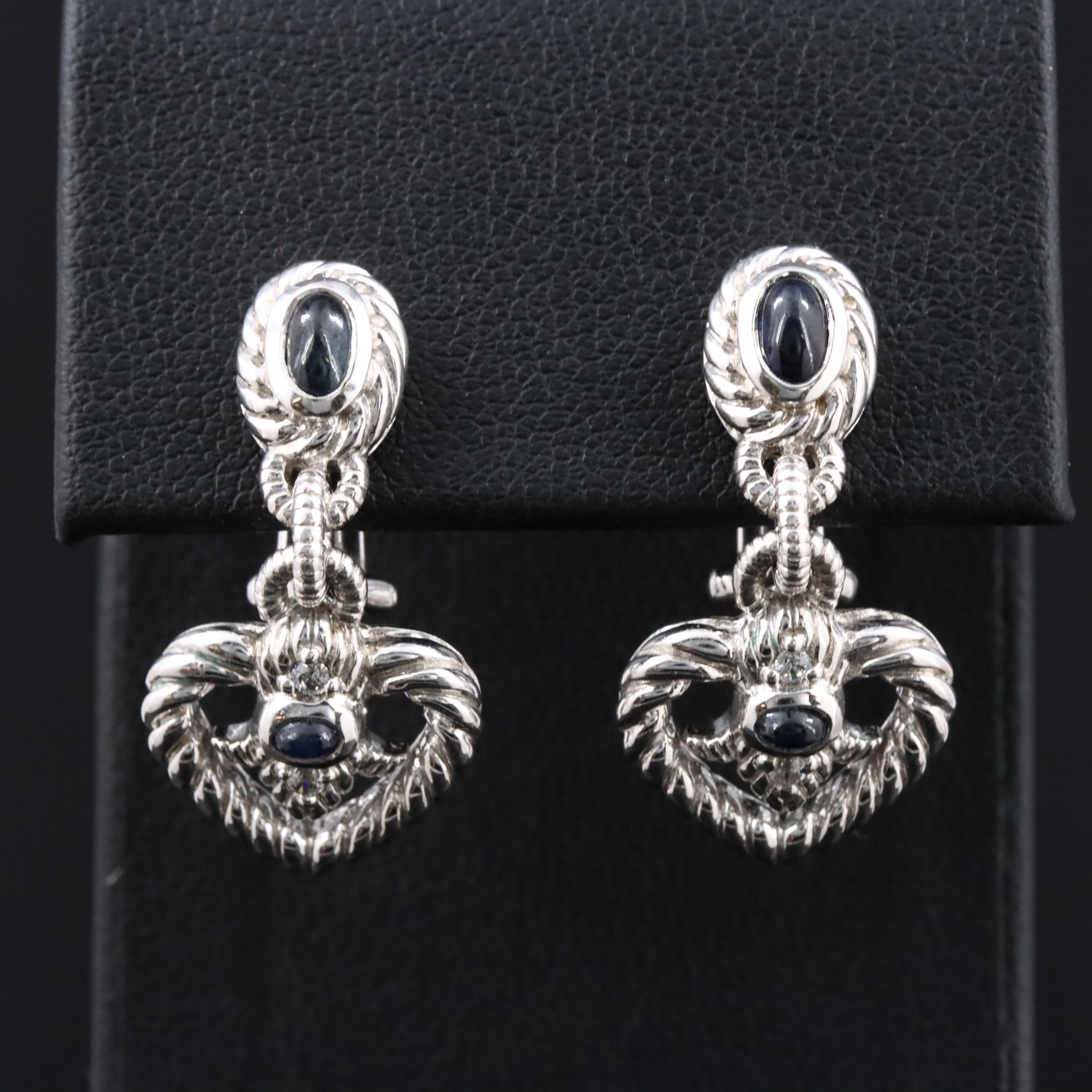 Judith Ripka Sterling Heart Earrings with Sapphire and CZ Accents