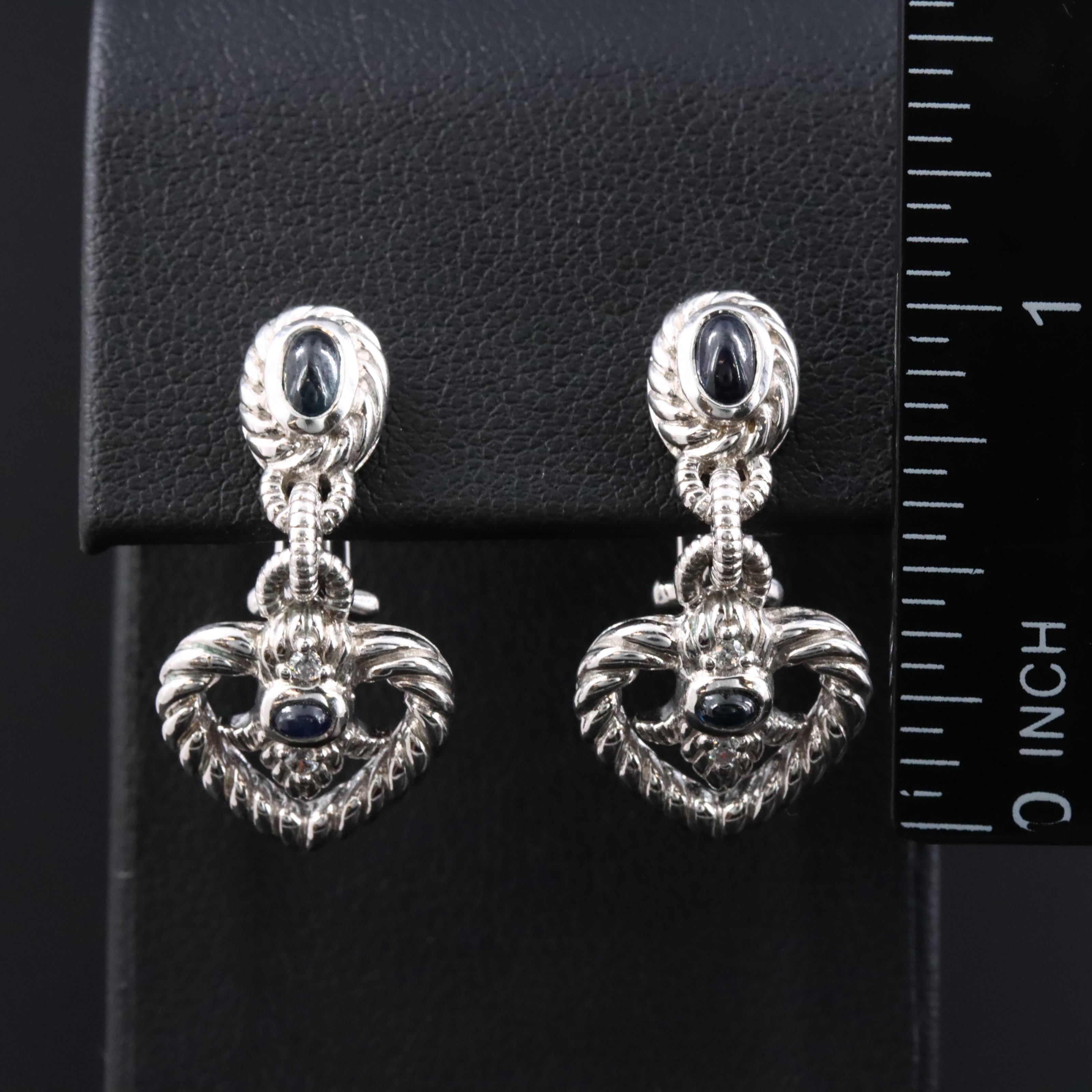 Judith Ripka Sterling Heart Earrings with Sapphire and CZ Accents