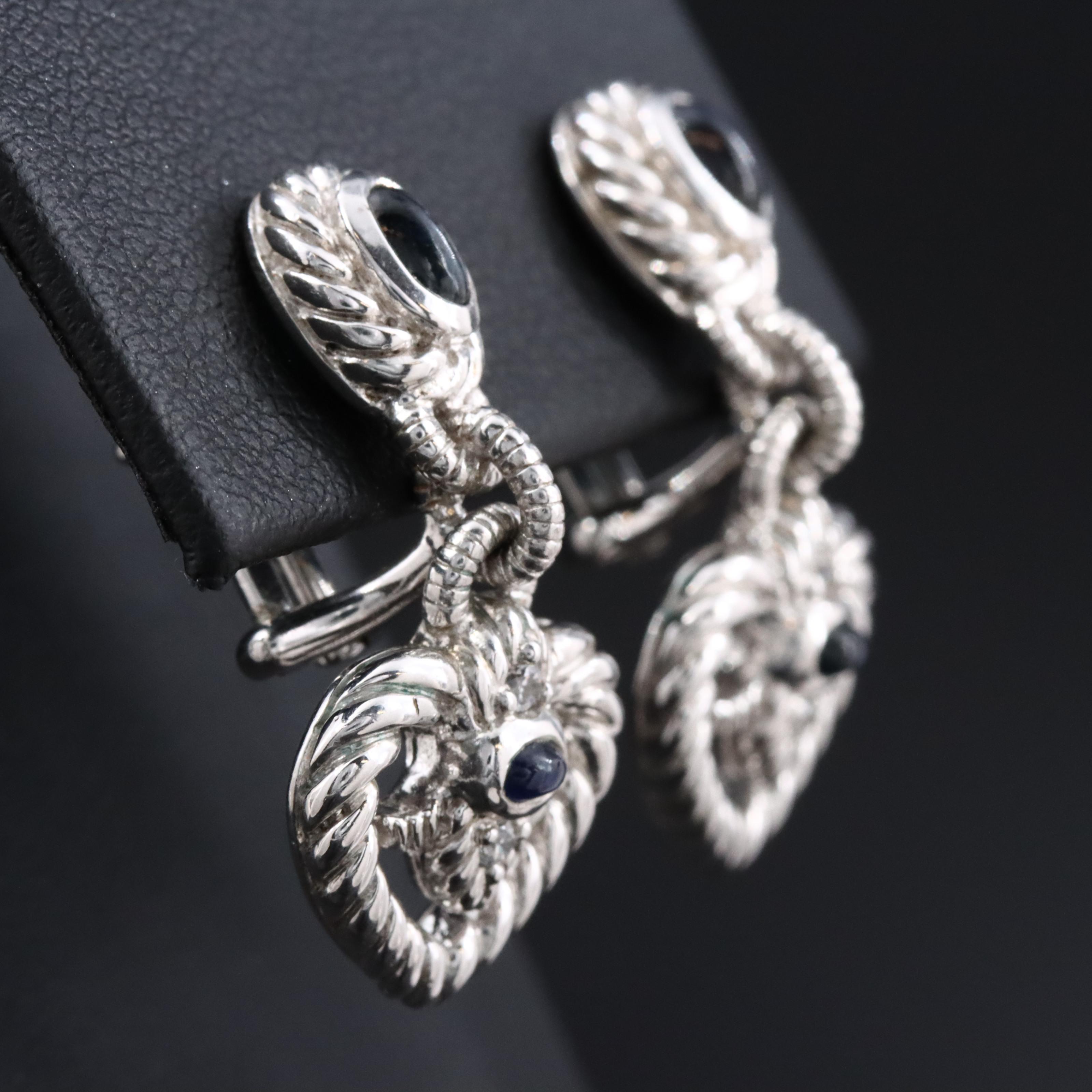 Judith Ripka Sterling Heart Earrings with Sapphire and CZ Accents