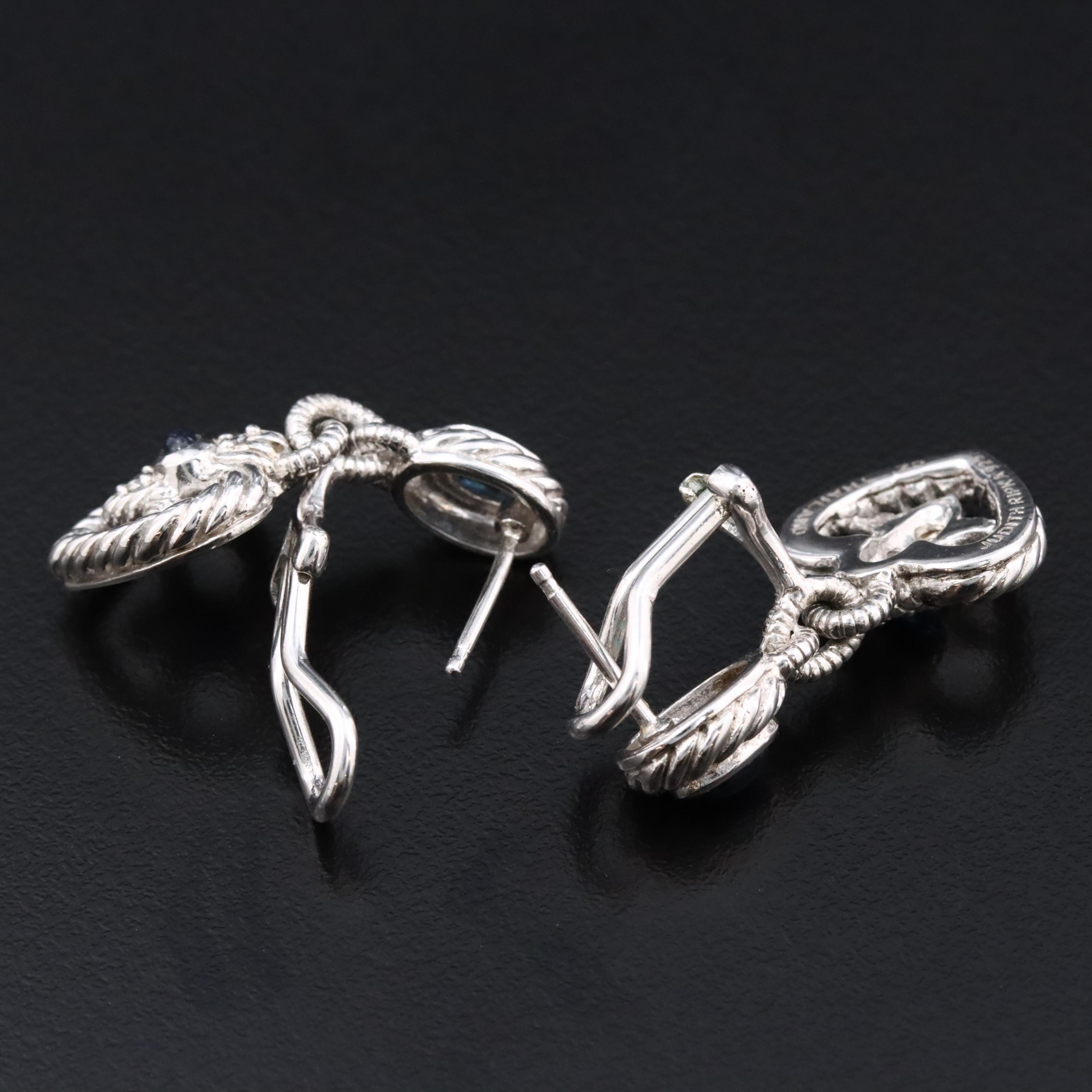 Judith Ripka Sterling Heart Earrings with Sapphire and CZ Accents
