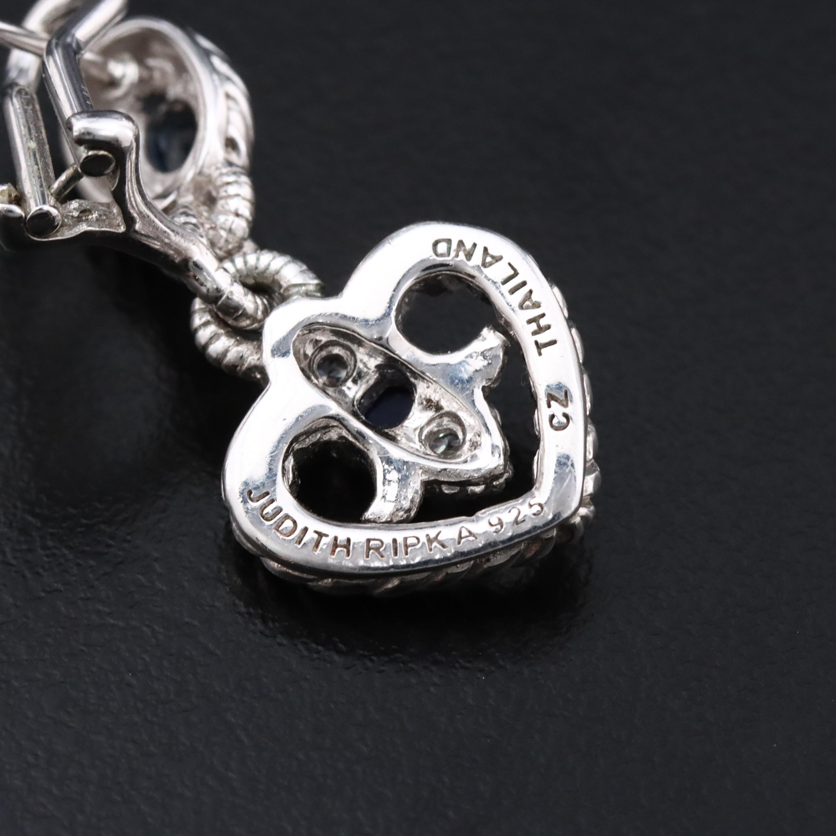 Judith Ripka Sterling Heart Earrings with Sapphire and CZ Accents