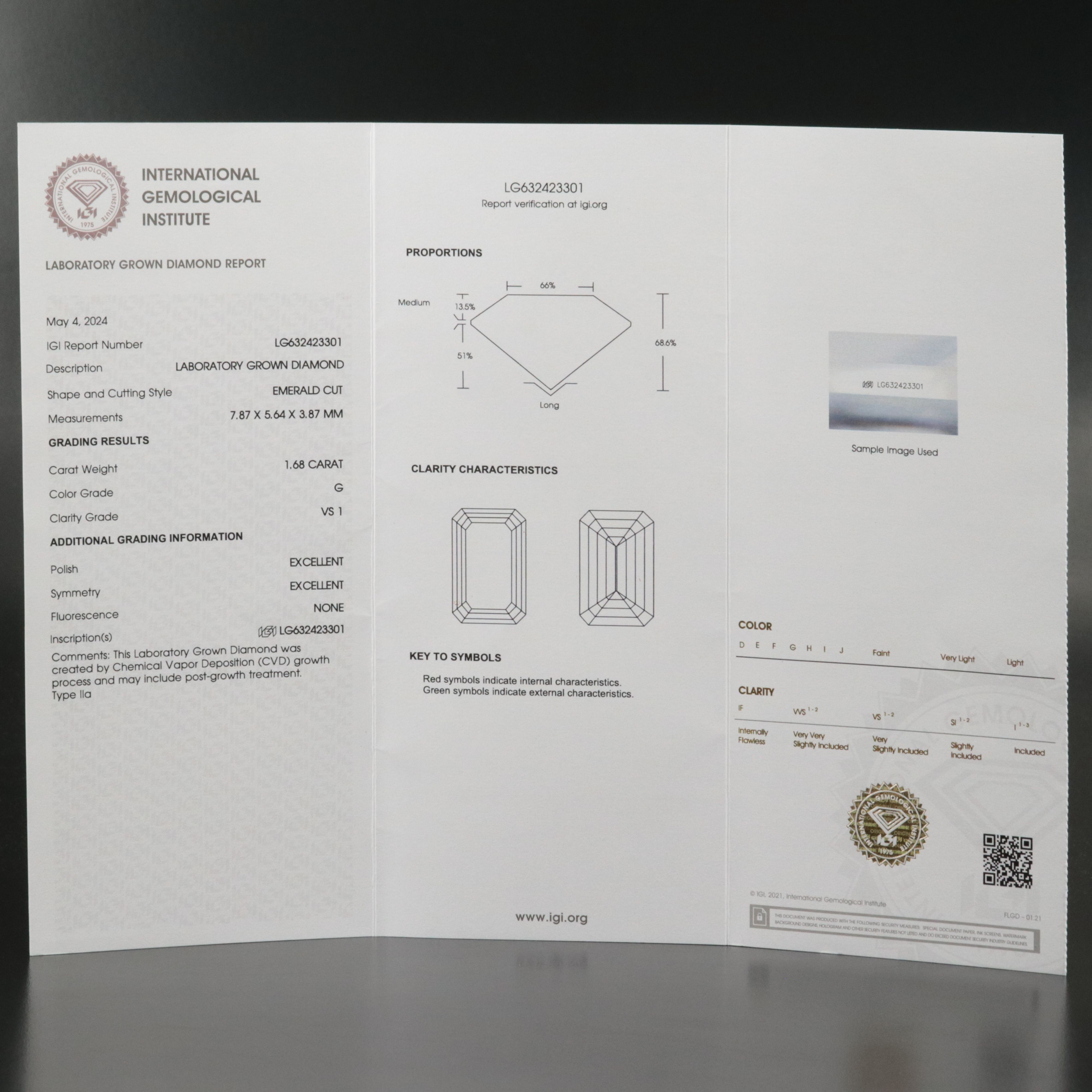 Loose 1.68 CT Lab Grown Diamond with IGI Report