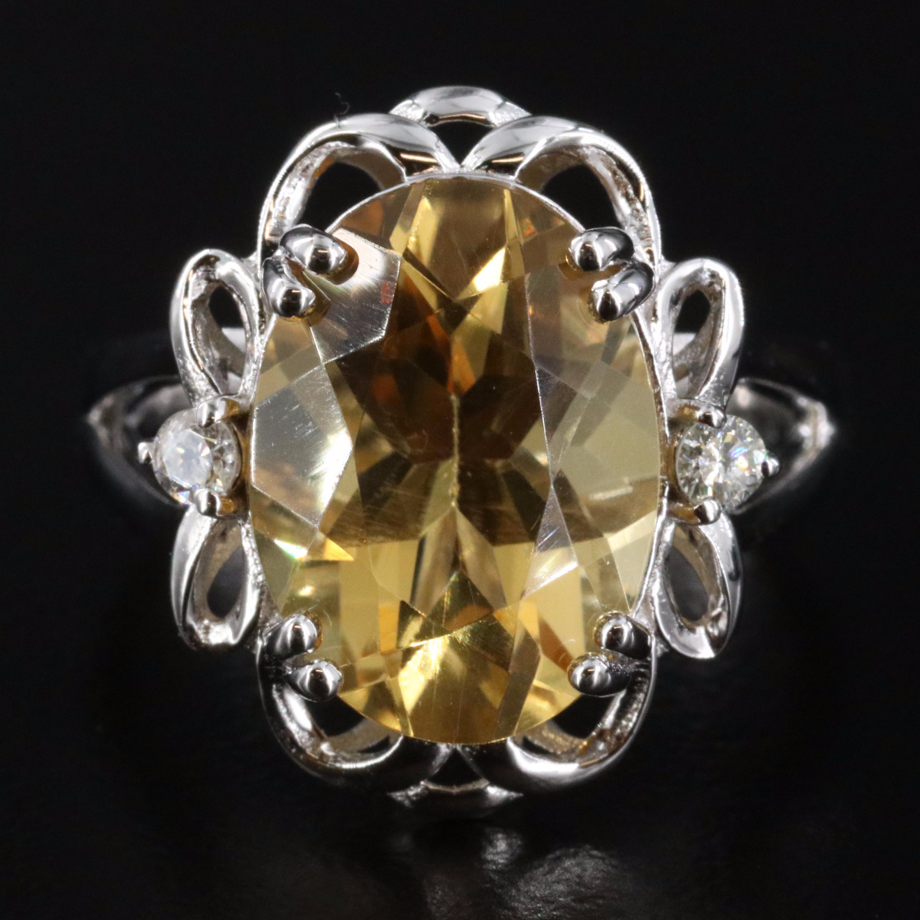 Oscar Friedman Sterling Citrine and Diamond Ring