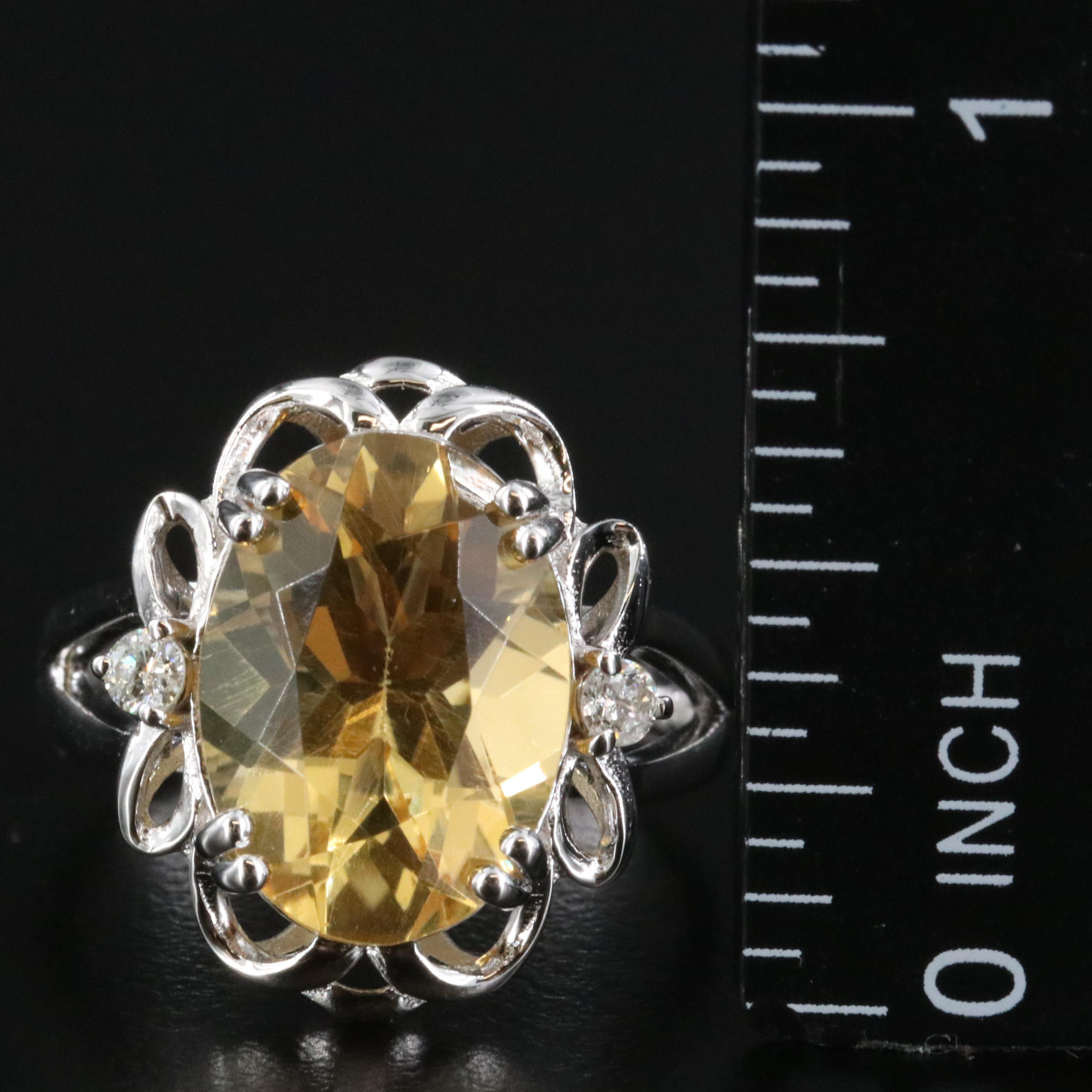 Oscar Friedman Sterling Citrine and Diamond Ring