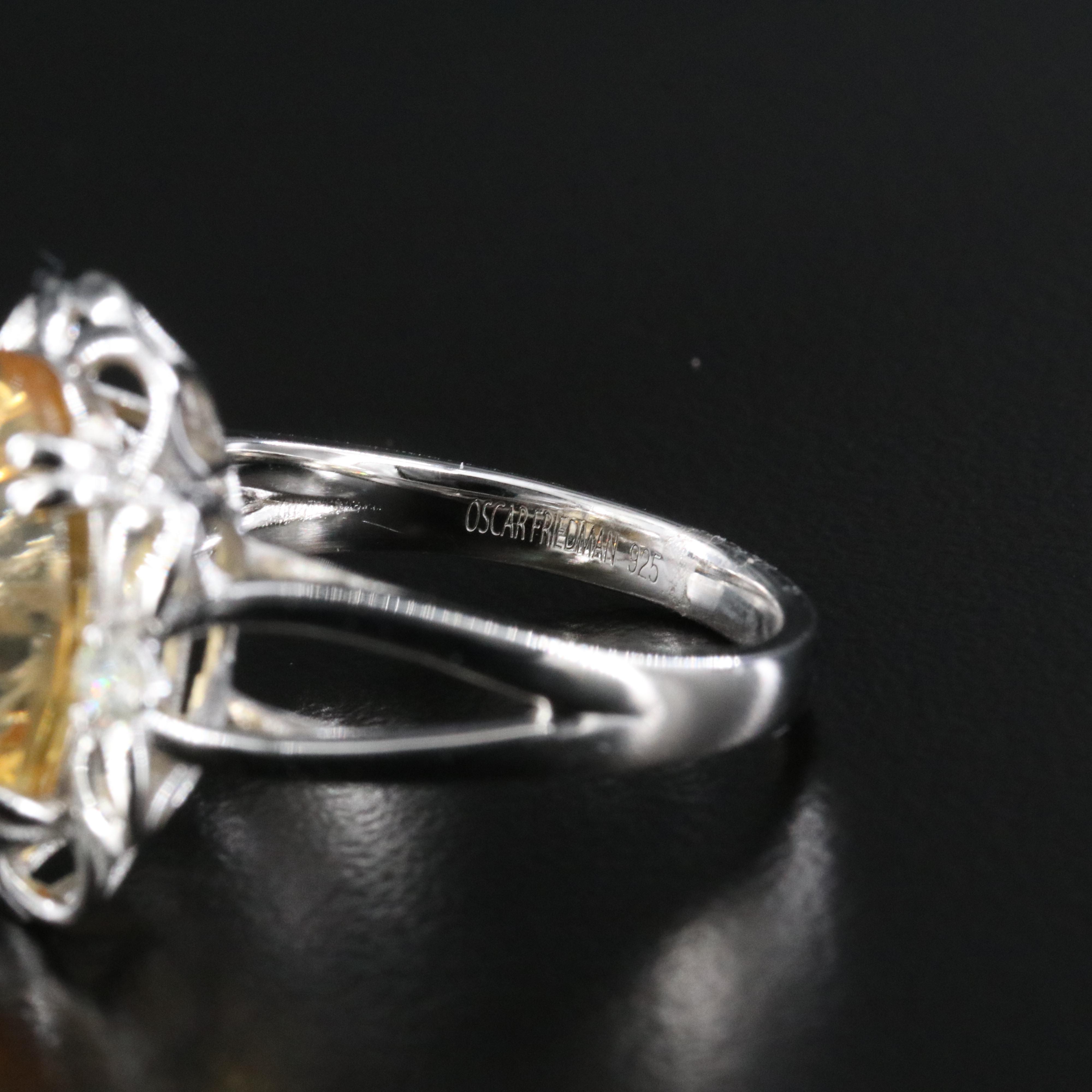 Oscar Friedman Sterling Citrine and Diamond Ring