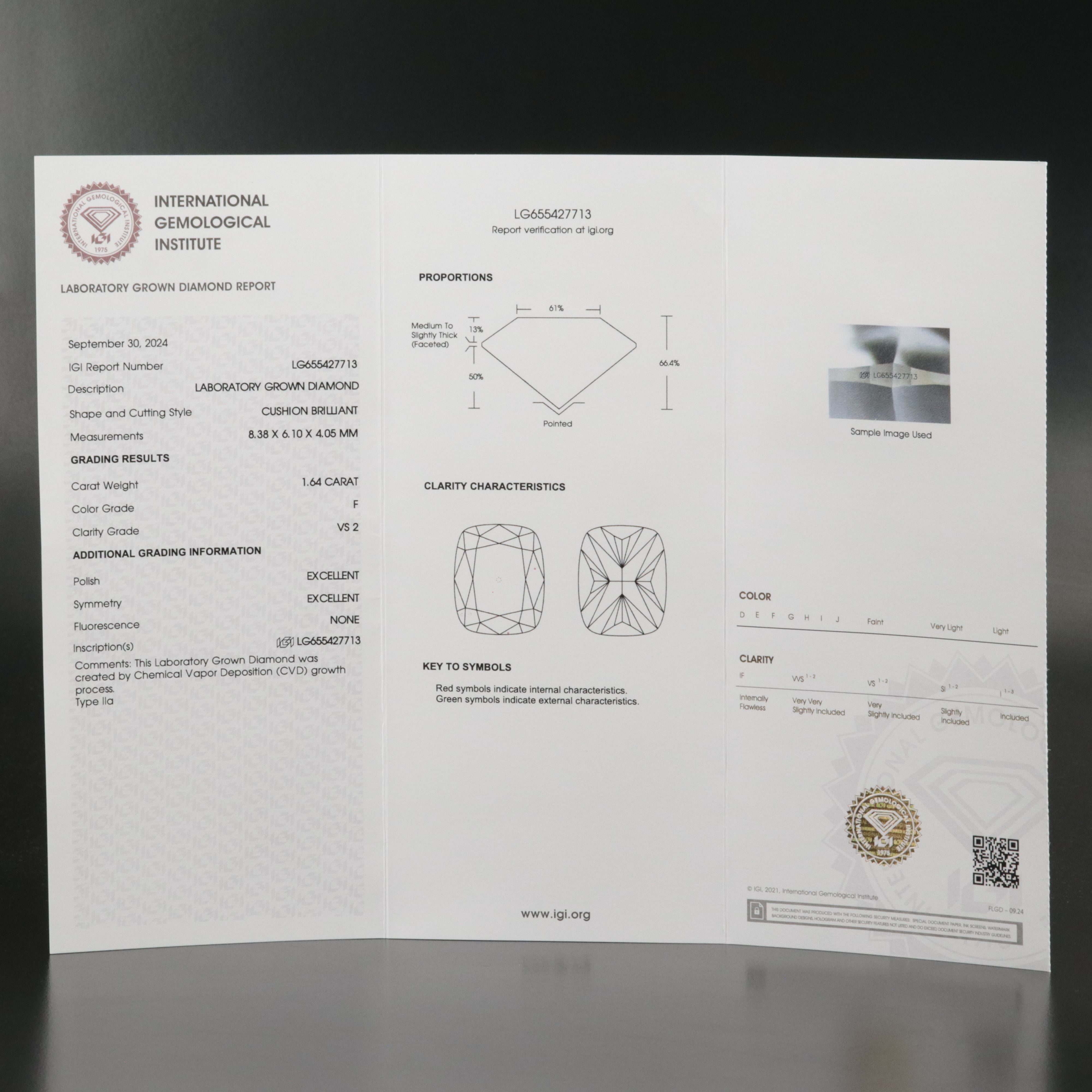 Loose 1.64 CT Lab Grown Diamond with IGI Report