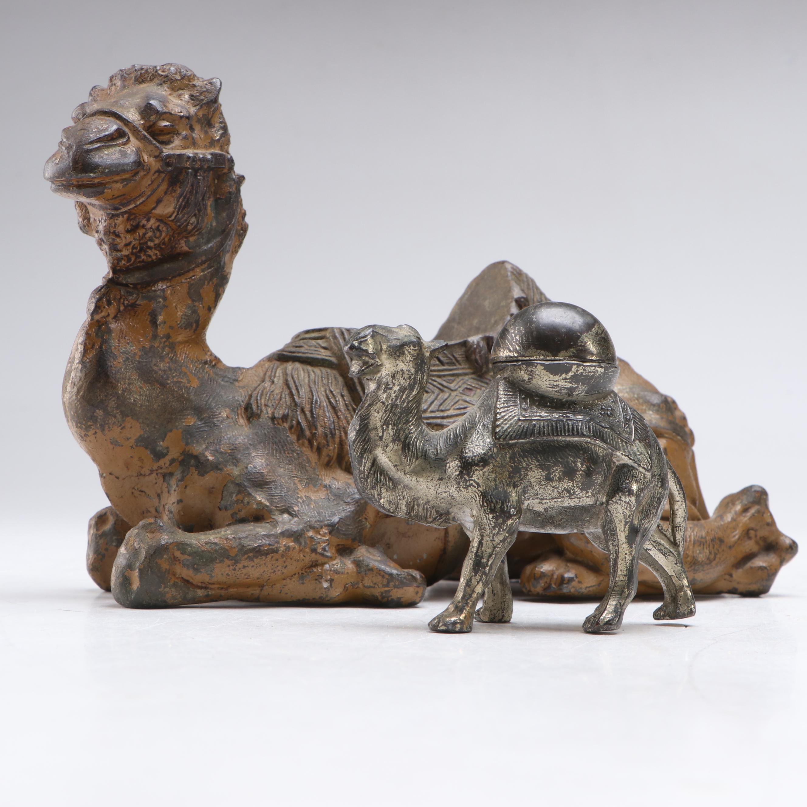 Vintage Cast Metal Camel Form Inkwells