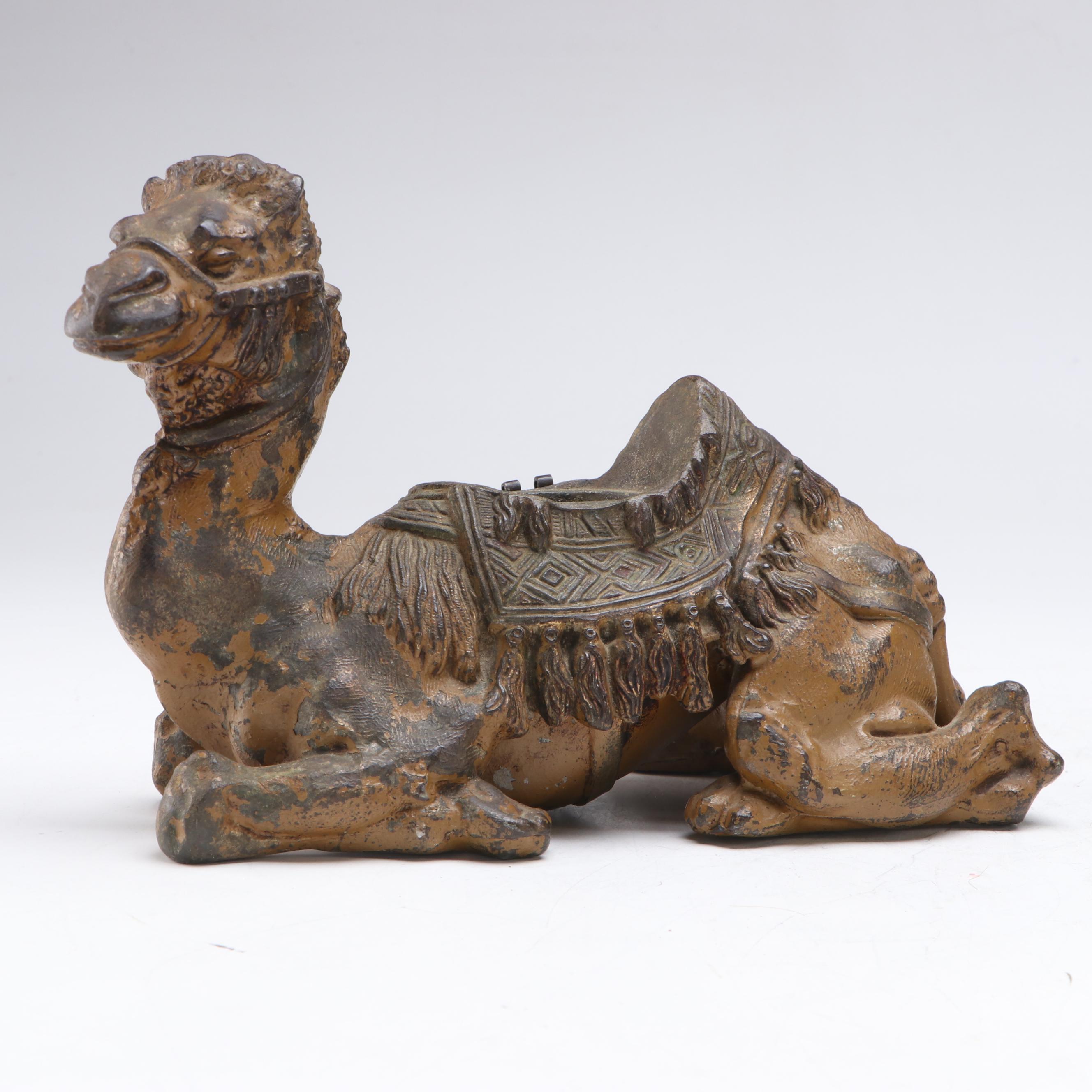 Vintage Cast Metal Camel Form Inkwells