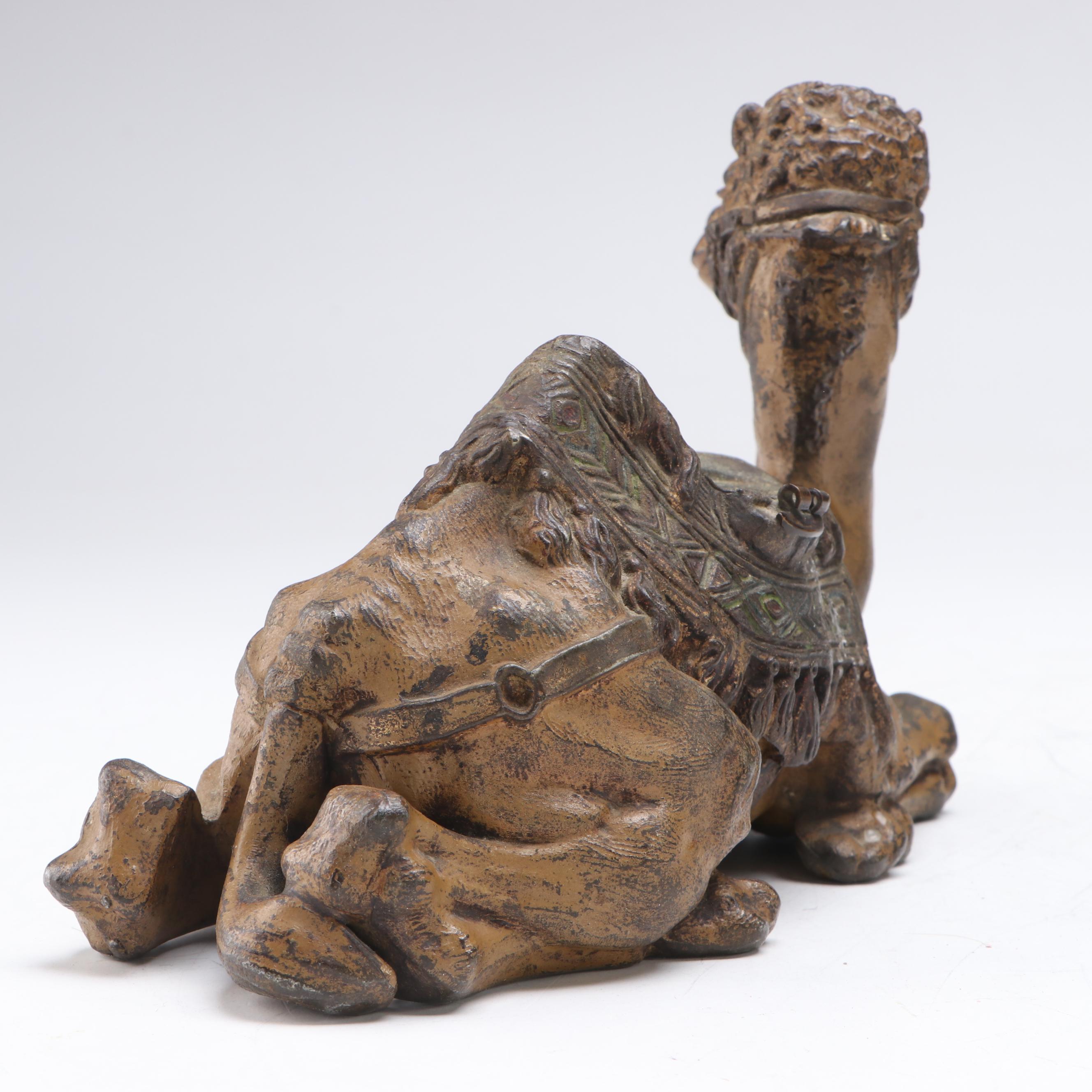 Vintage Cast Metal Camel Form Inkwells