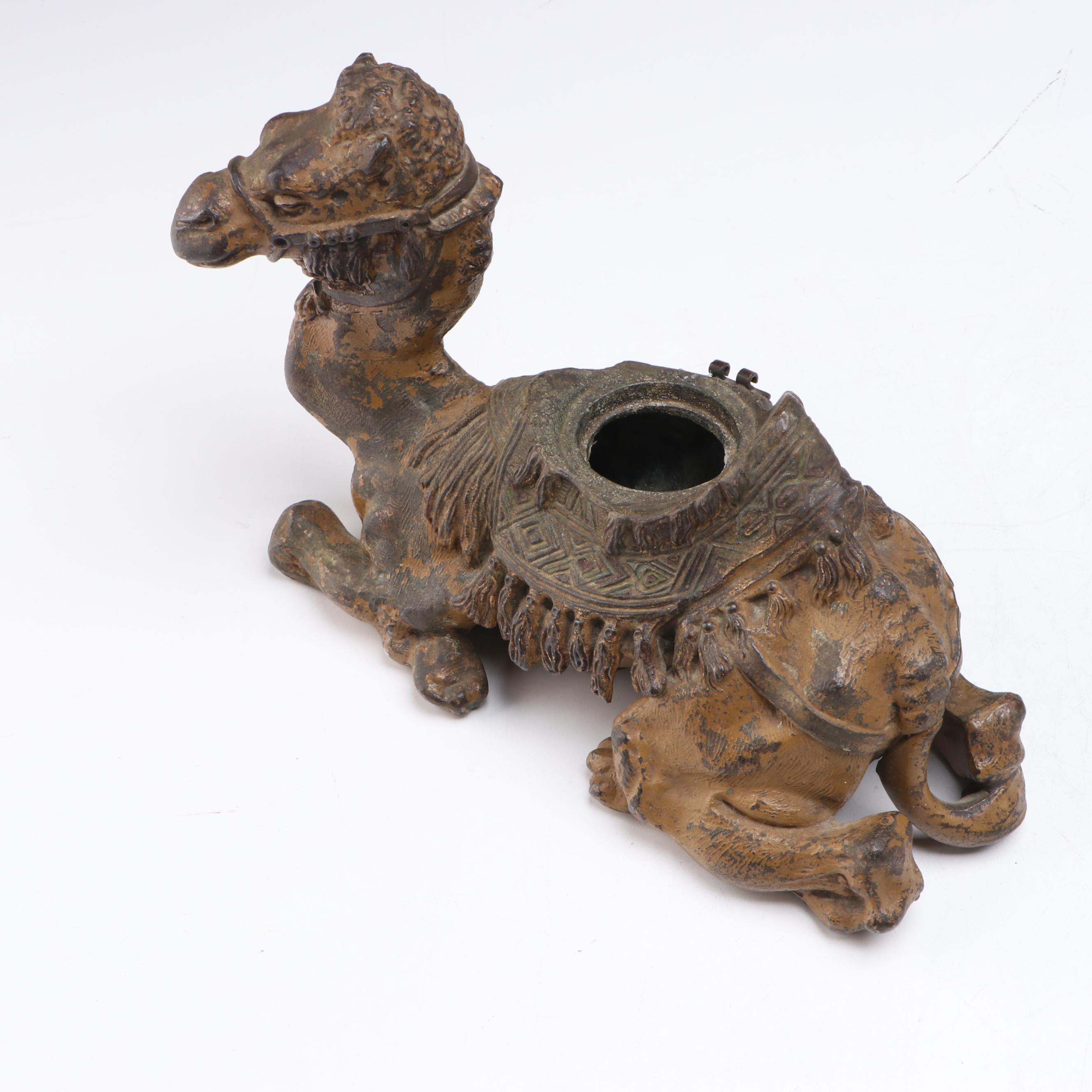 Vintage Cast Metal Camel Form Inkwells