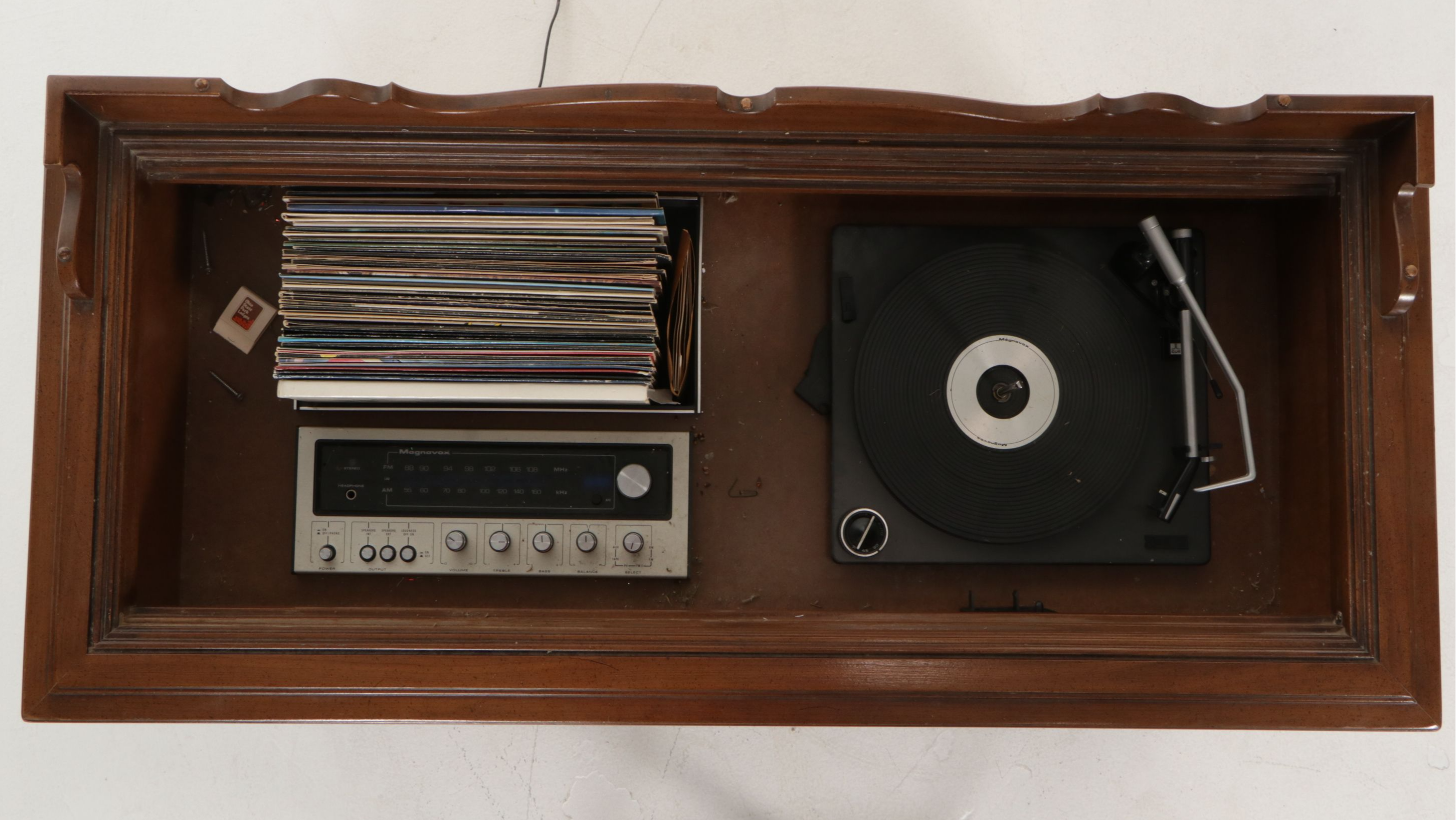 Magnavox Console Stereo System with Radio, Turntable and Records