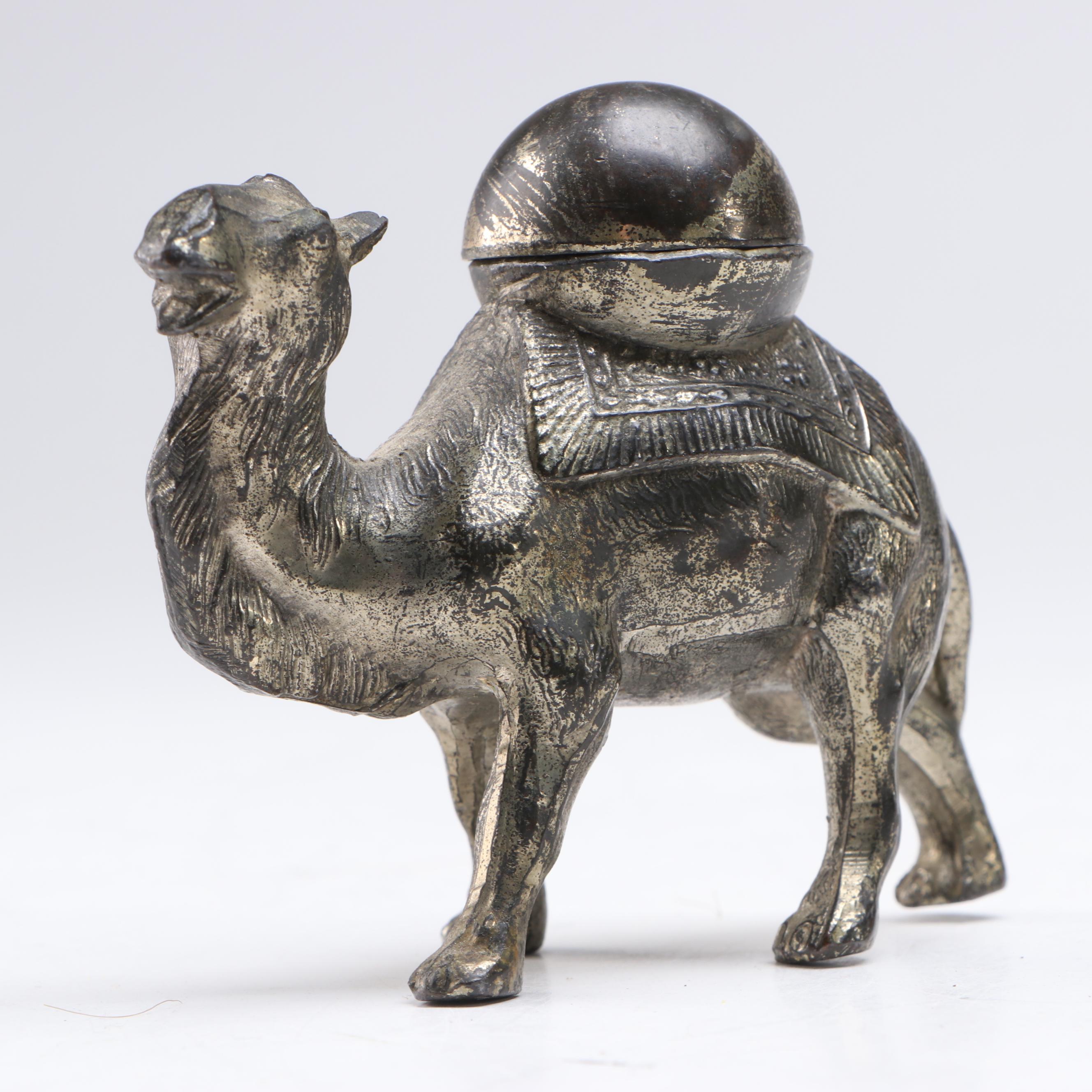Vintage Cast Metal Camel Form Inkwells