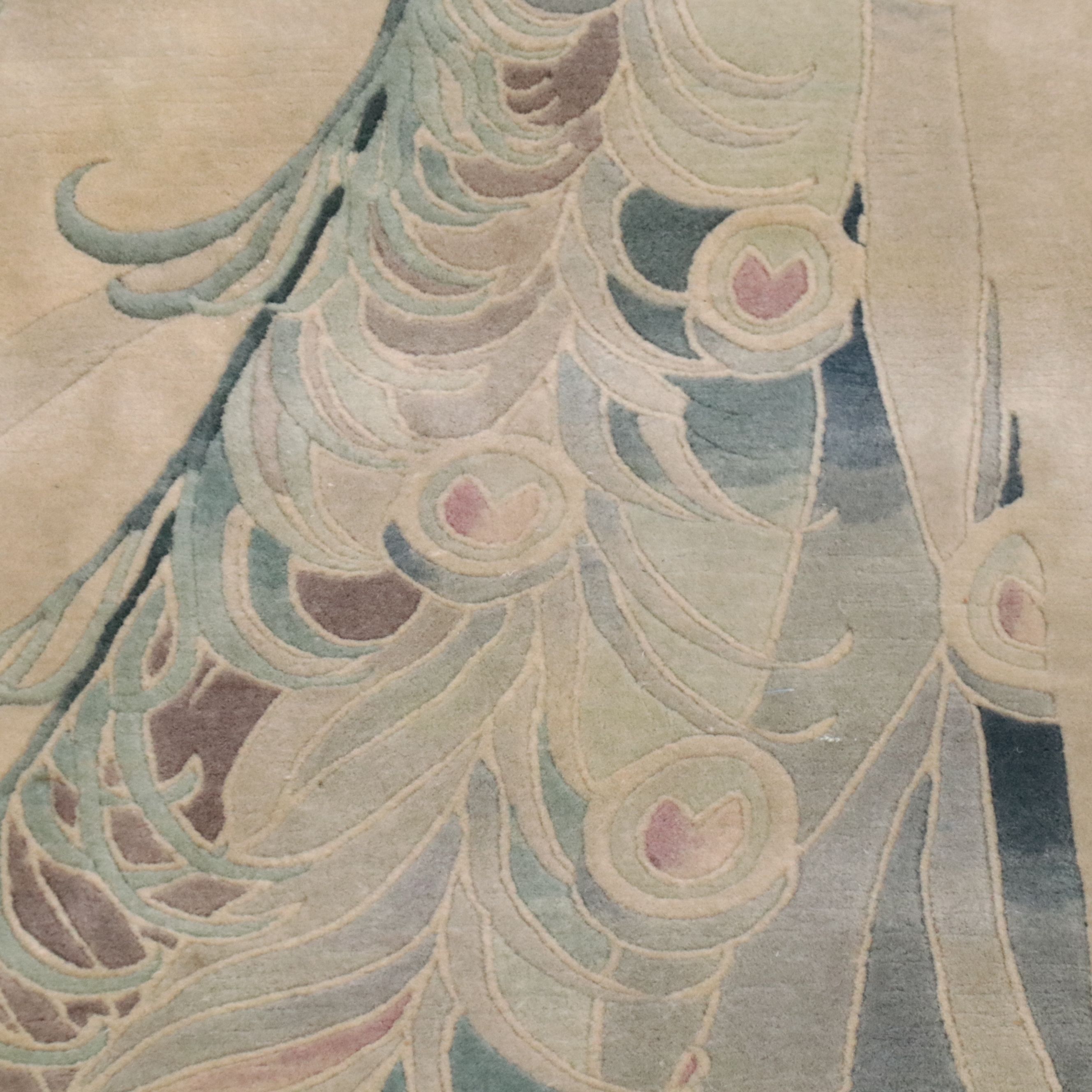 8' x 11'10 Hand-Knotted Signed Chinese Pictorial Peacock Area Rug