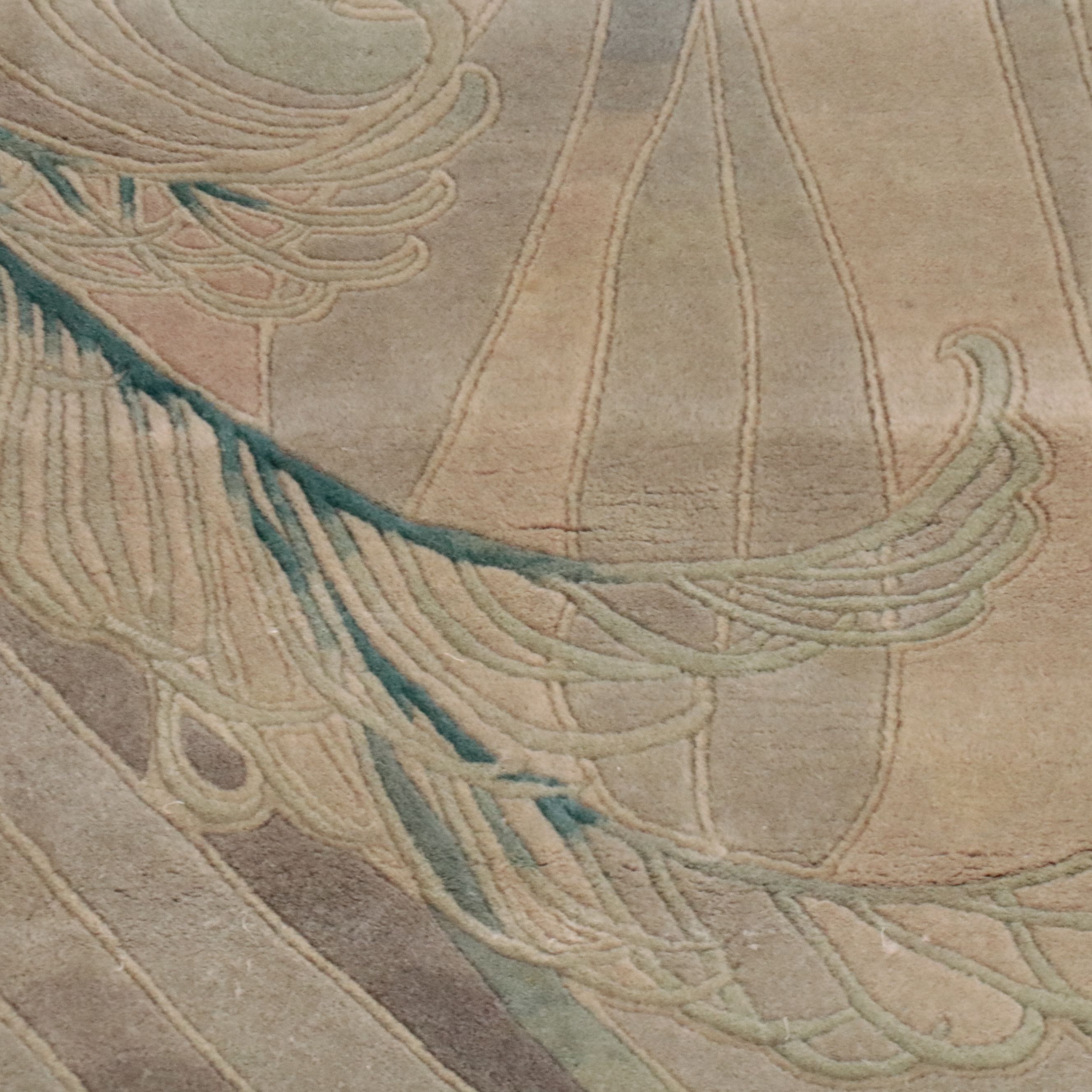 8' x 11'10 Hand-Knotted Signed Chinese Pictorial Peacock Area Rug