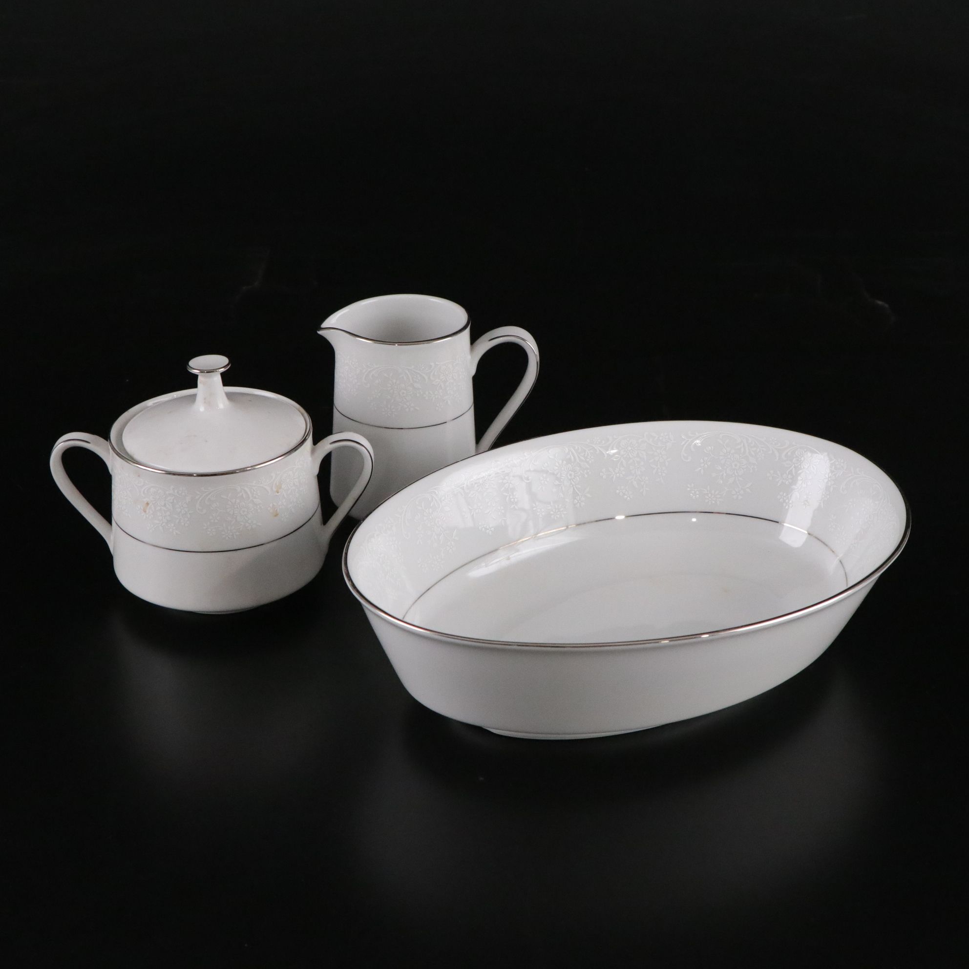 Noritake "Tahoe" Dinnerware Set with Fostoria "Sheffield" Platinum Glassware