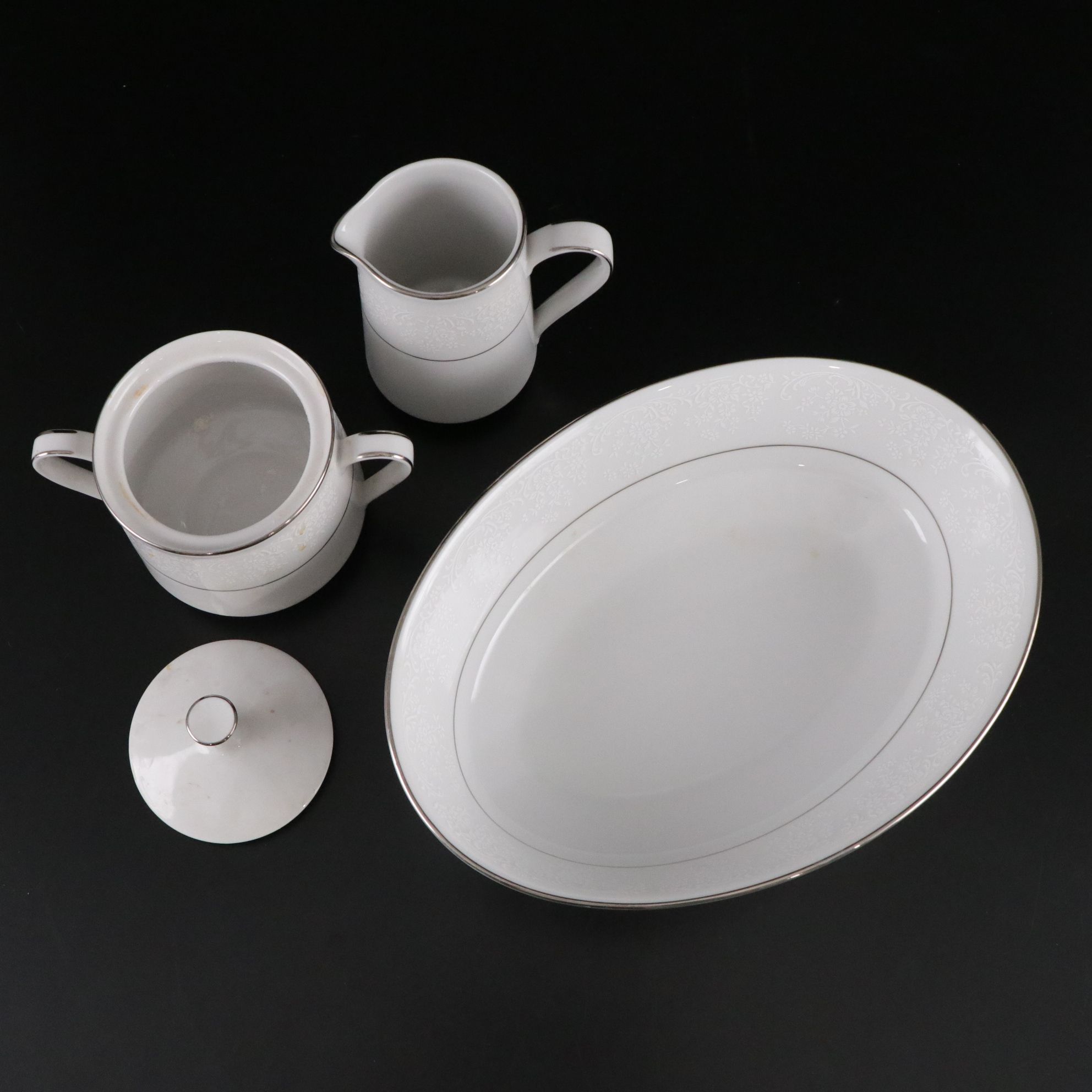 Noritake "Tahoe" Dinnerware Set with Fostoria "Sheffield" Platinum Glassware