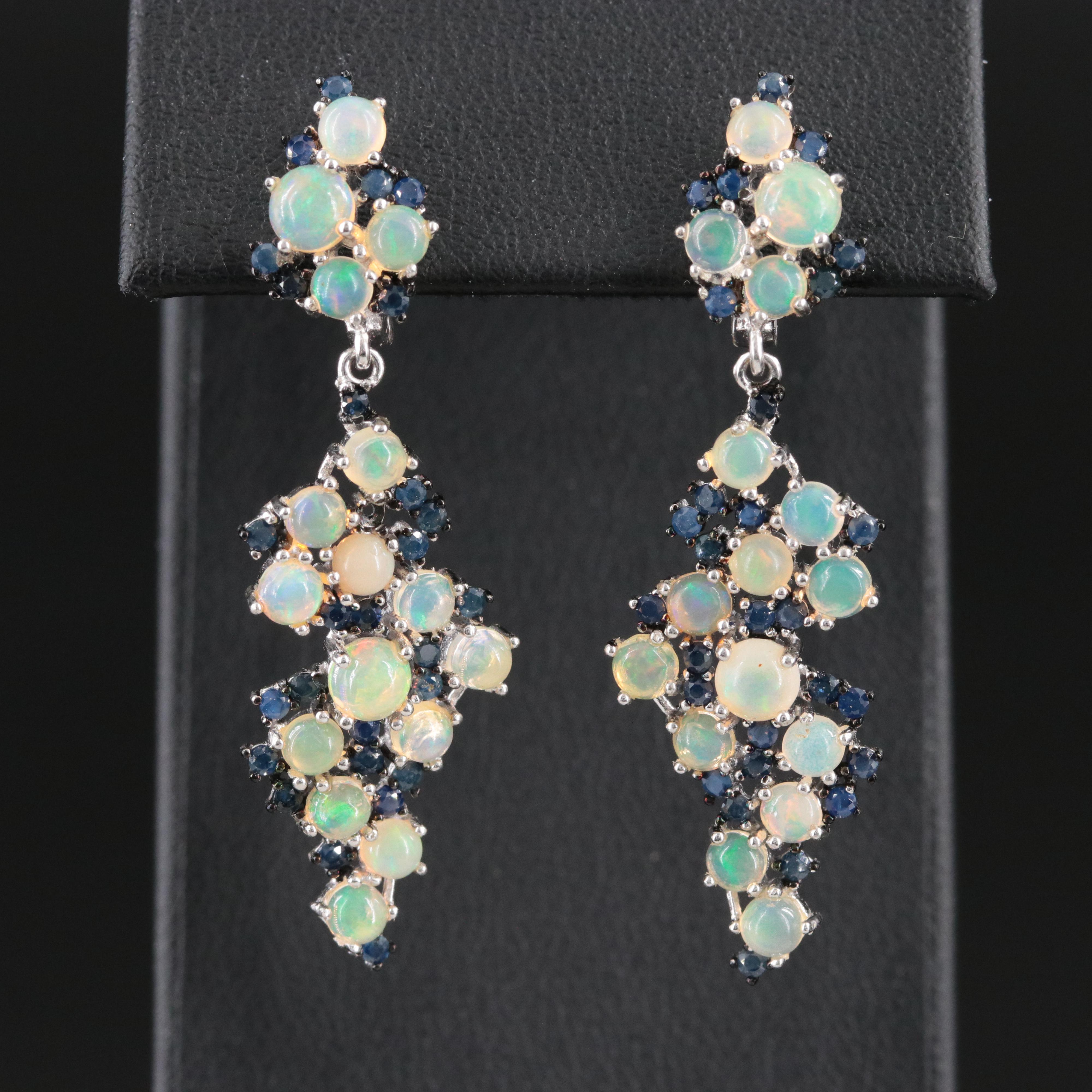 Sterling Opal and Sapphire Earrings