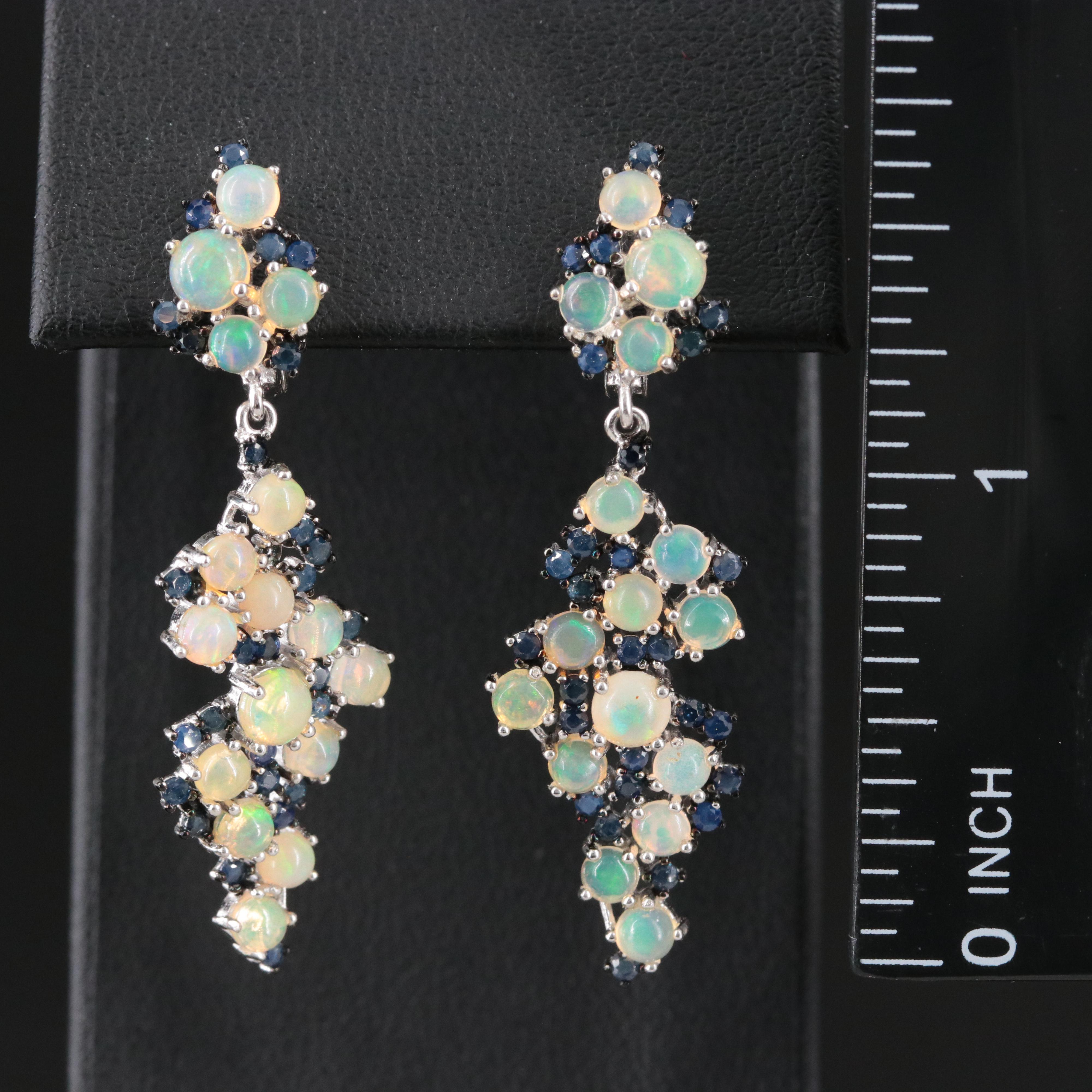 Sterling Opal and Sapphire Earrings