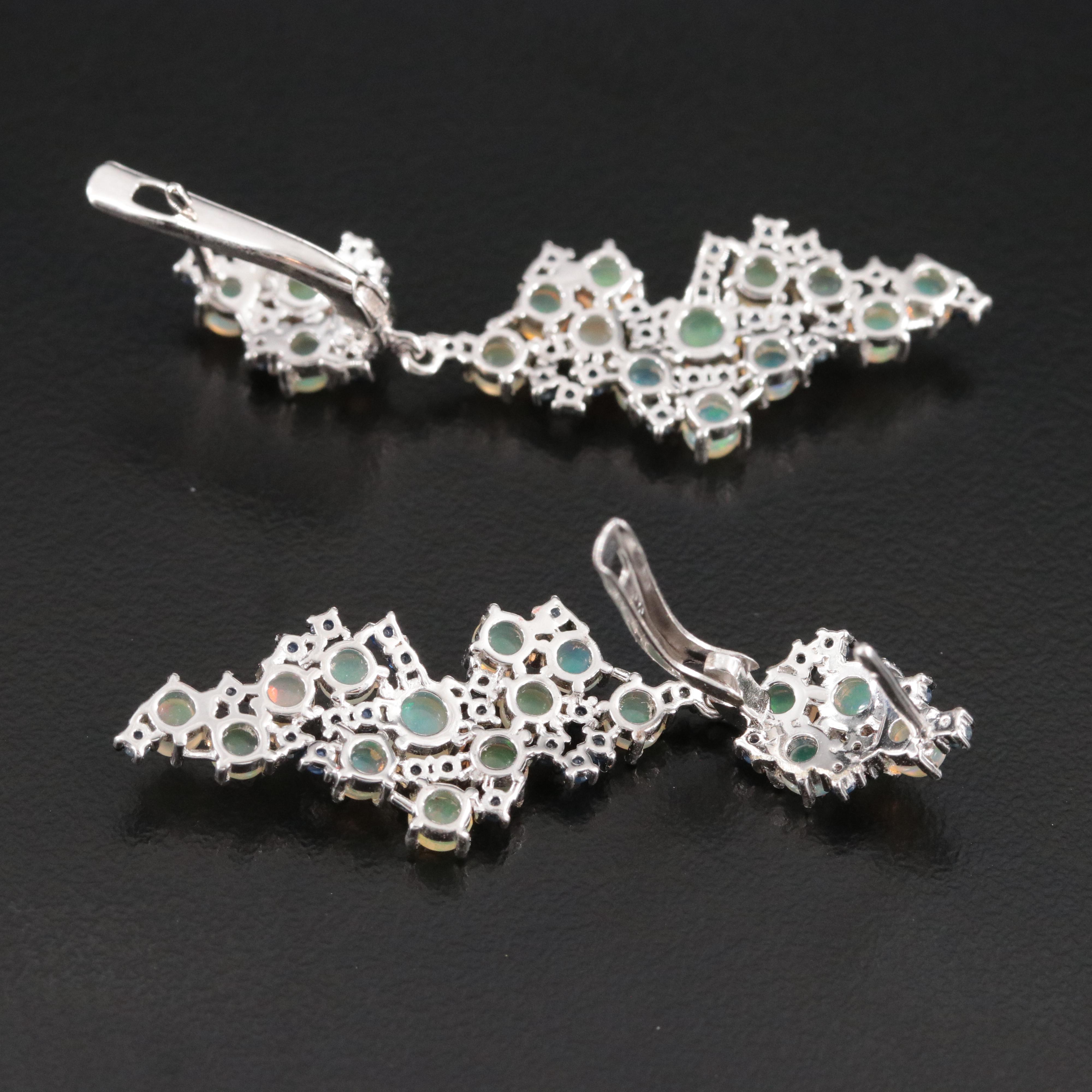 Sterling Opal and Sapphire Earrings