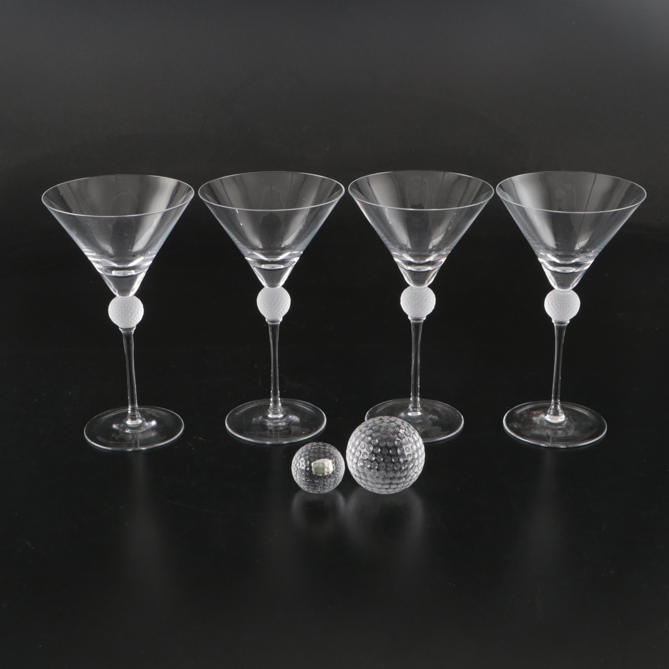 Ajka Martini Glasses with Waterford and Atlantis Crystal Golf Balls