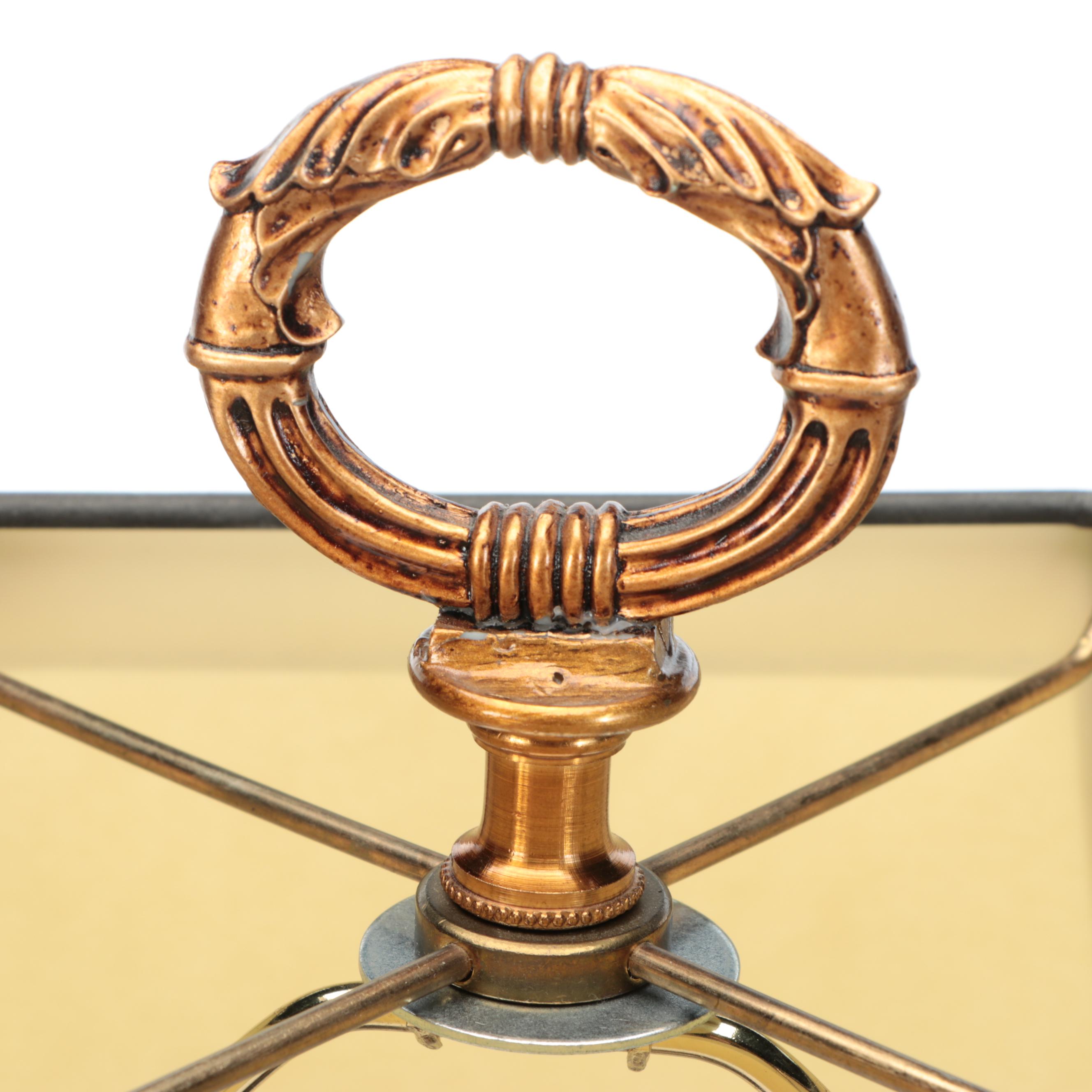 Chinese Hand-Painted Metal Table Lamp with Cut Corner Shade