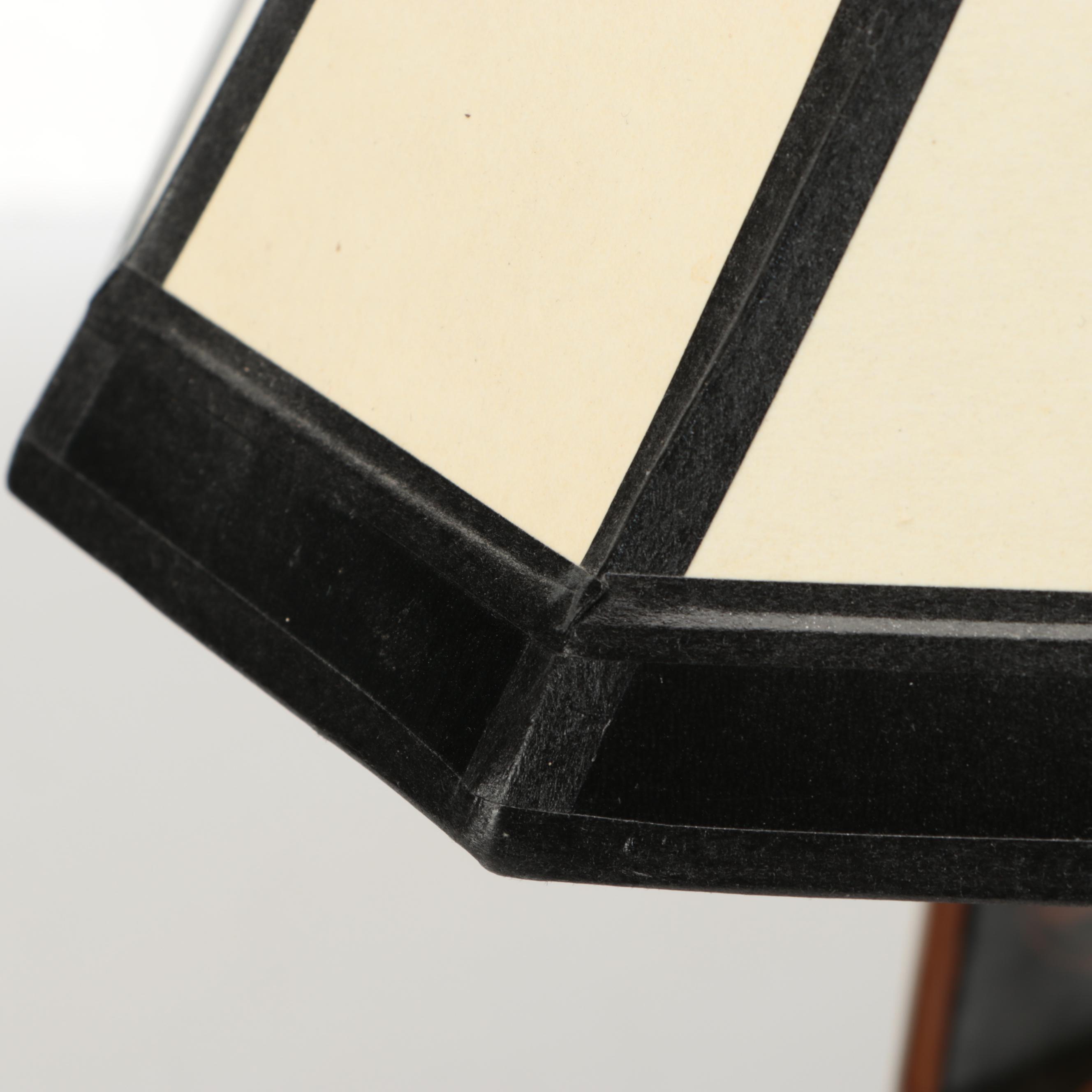 Chinese Hand-Painted Metal Table Lamp with Cut Corner Shade