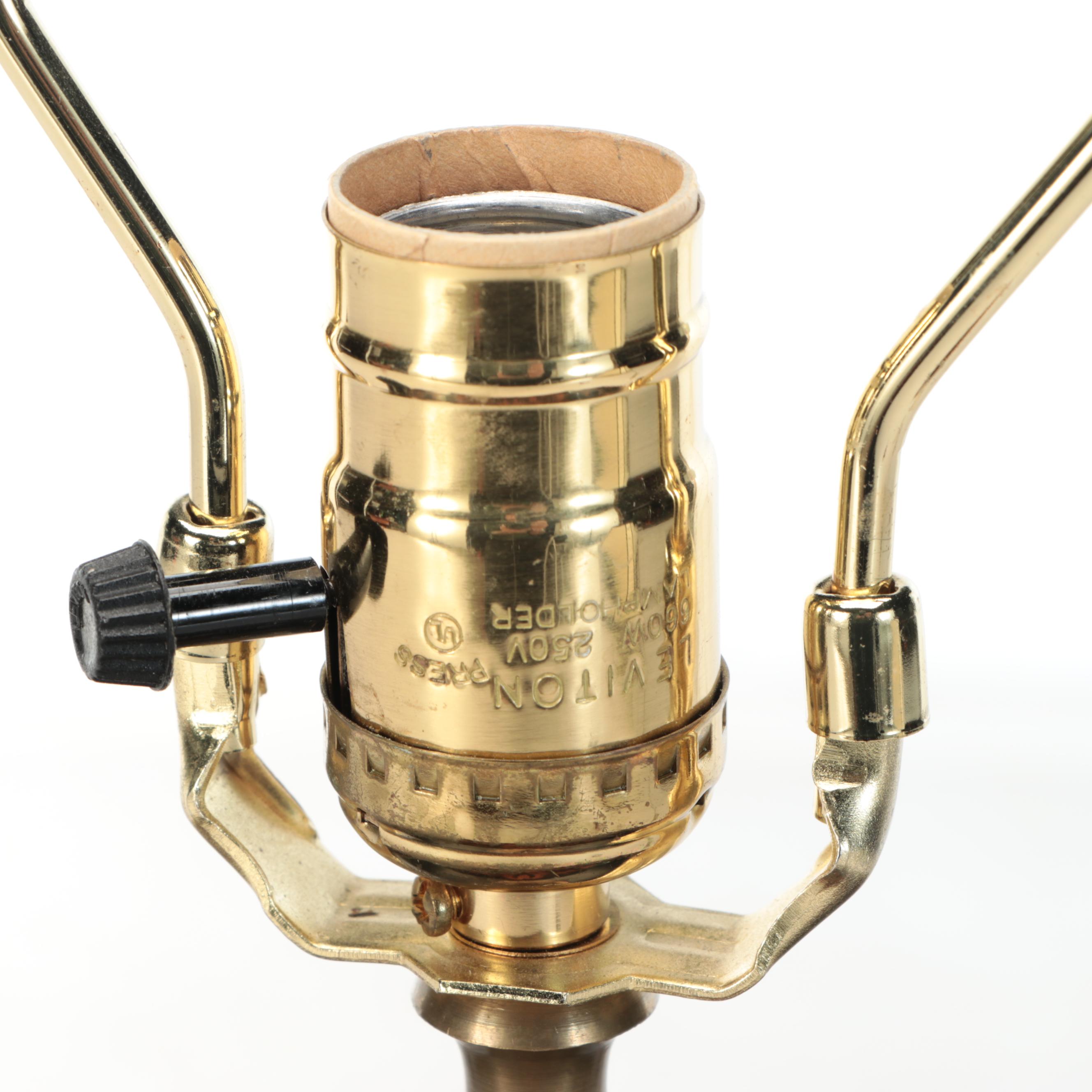 Chinese Hand-Painted Metal Table Lamp with Cut Corner Shade