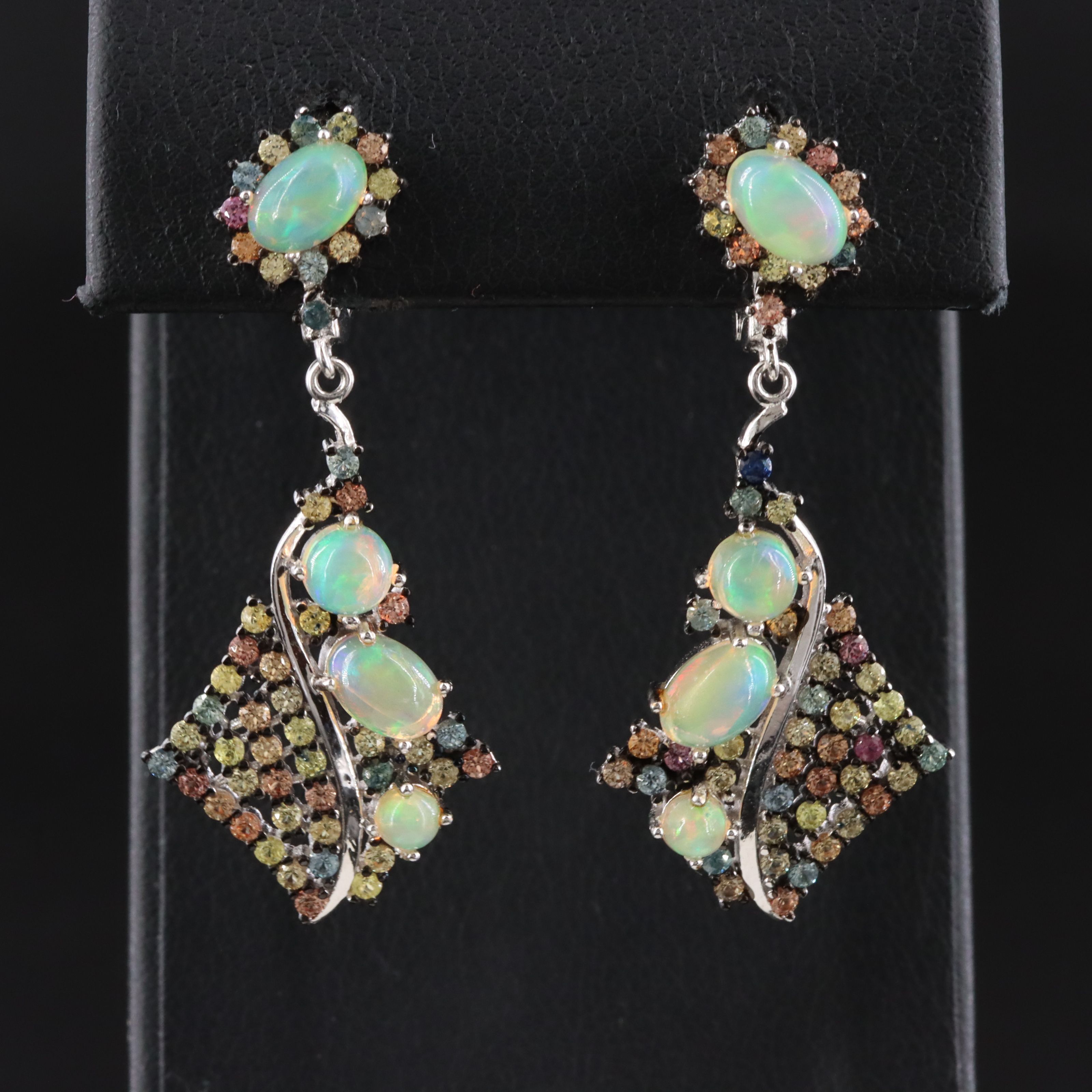 Sterling Opal and Sapphire Earrings