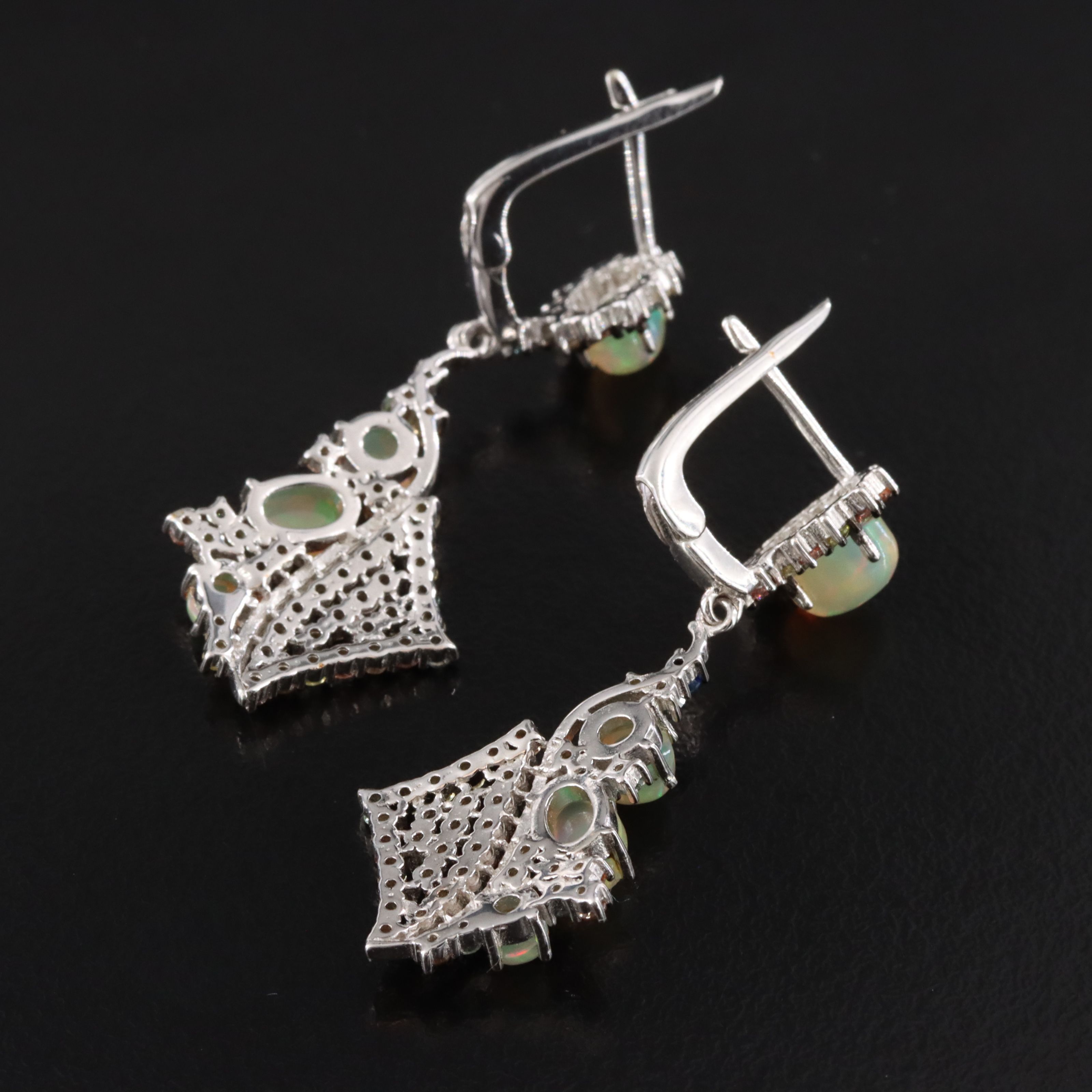 Sterling Opal and Sapphire Earrings
