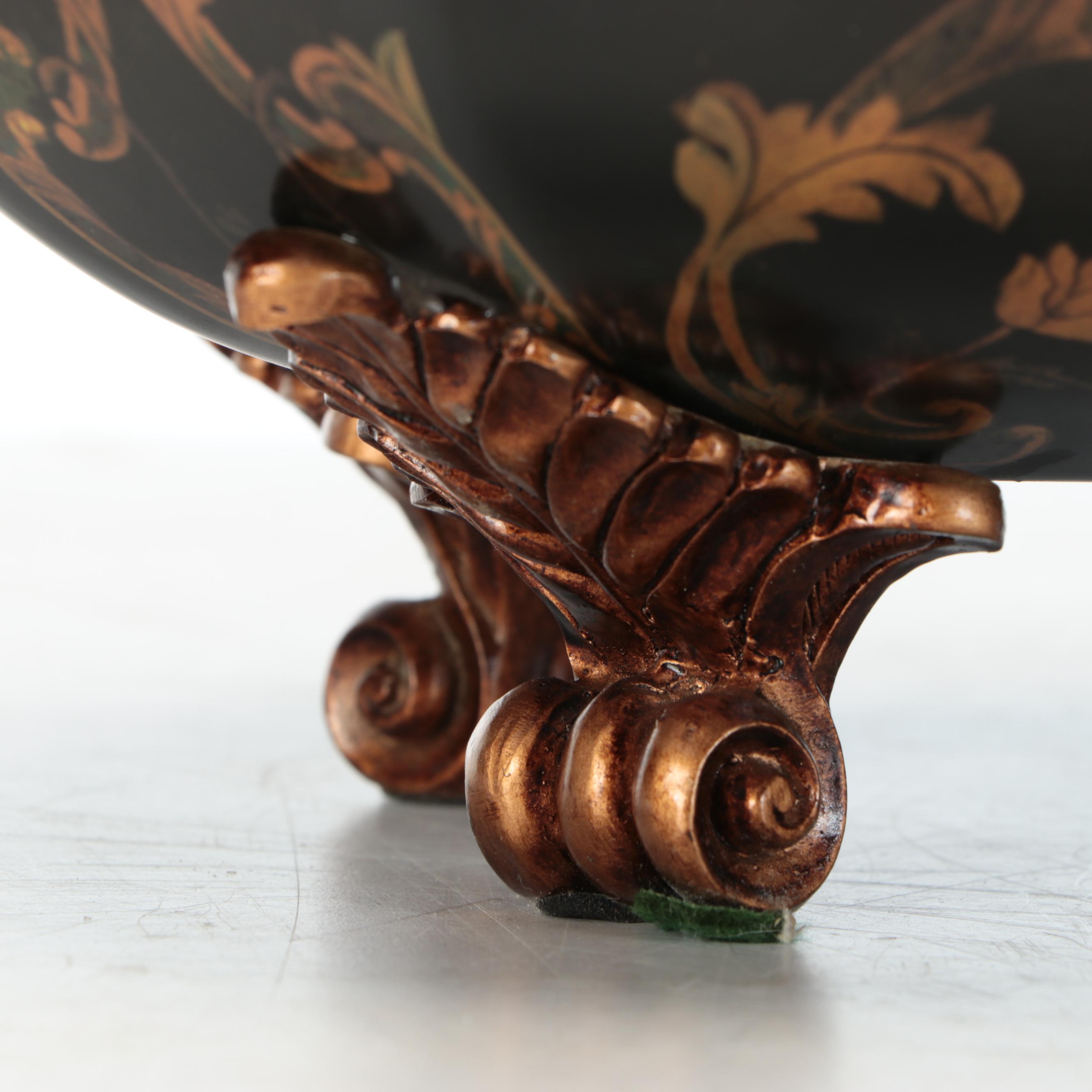 Chinese Hand-Painted Metal Table Lamp with Cut Corner Shade