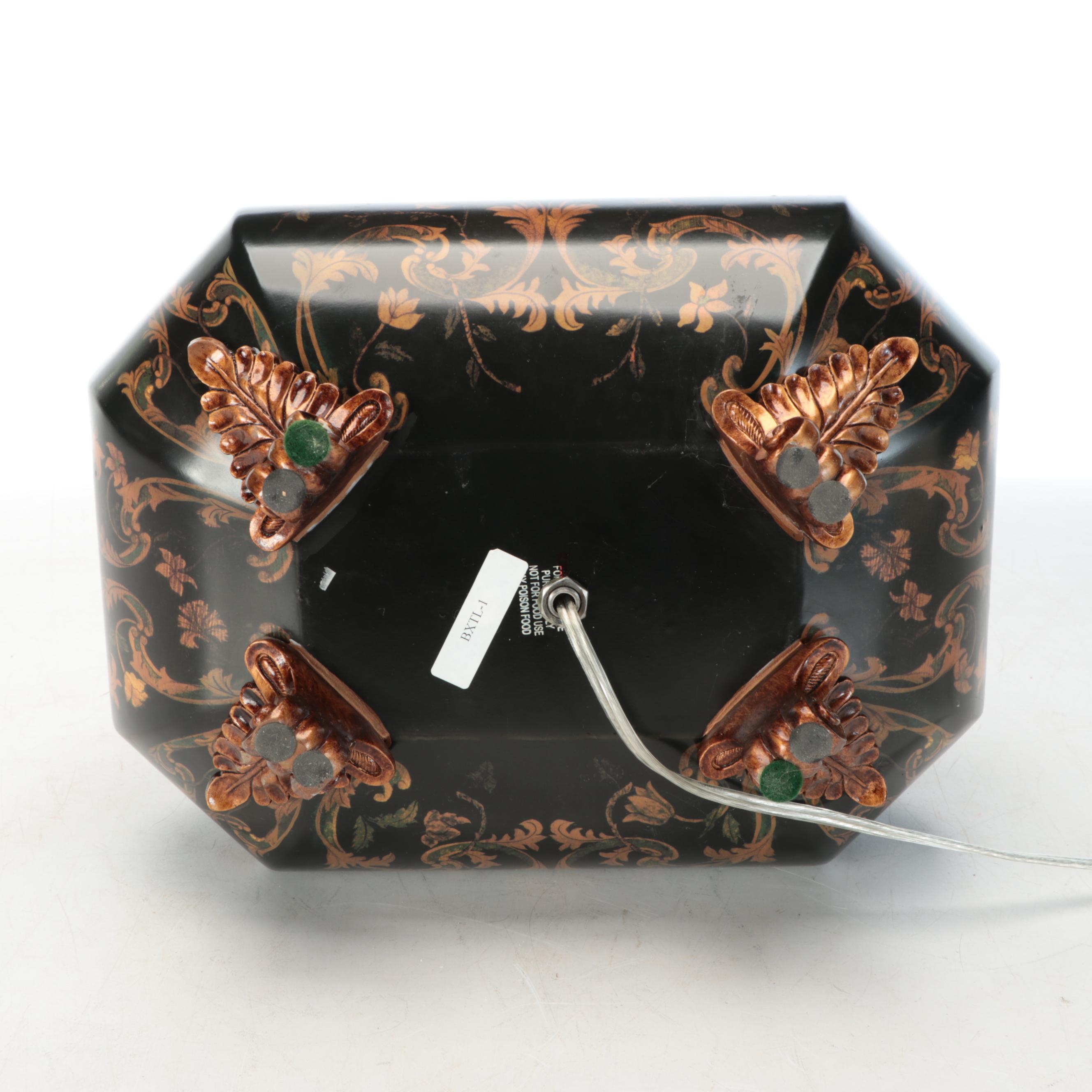 Chinese Hand-Painted Metal Table Lamp with Cut Corner Shade