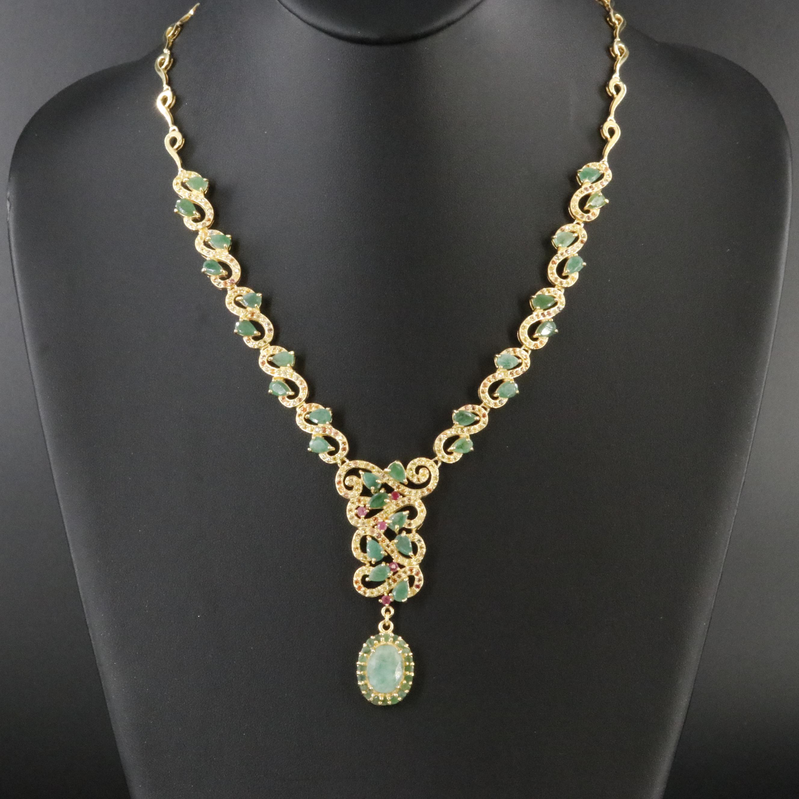 Sterling Emerald, Ruby, and Sapphire Necklace