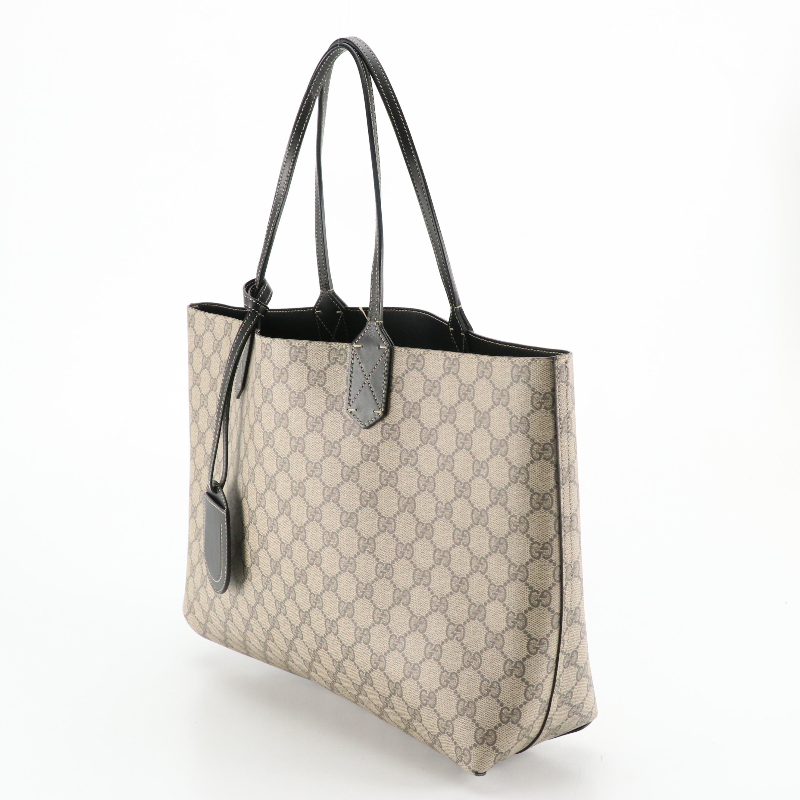 Gucci Large Reversible Tote in GG Supreme Canvas/Black Leather