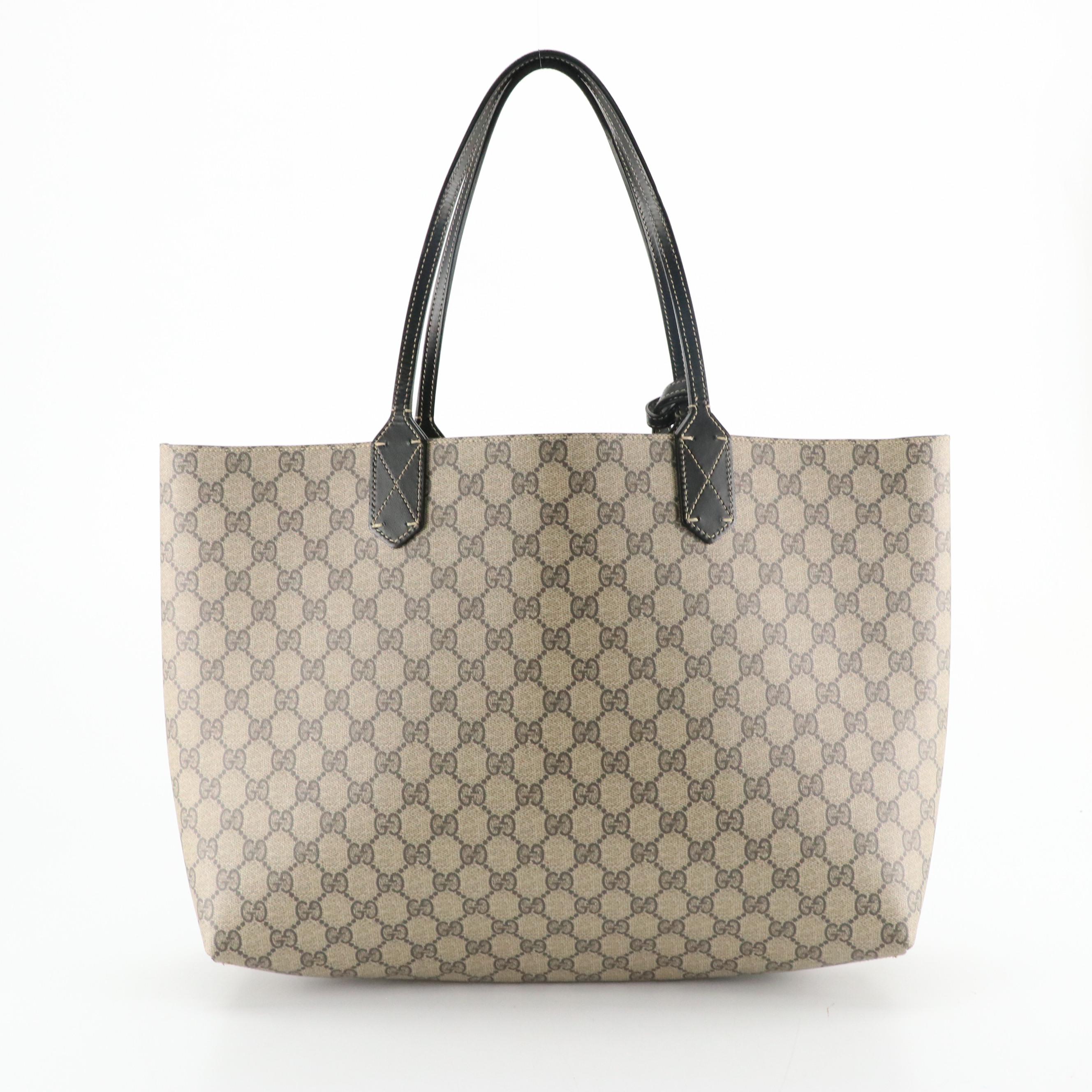 Gucci Large Reversible Tote in GG Supreme Canvas/Black Leather