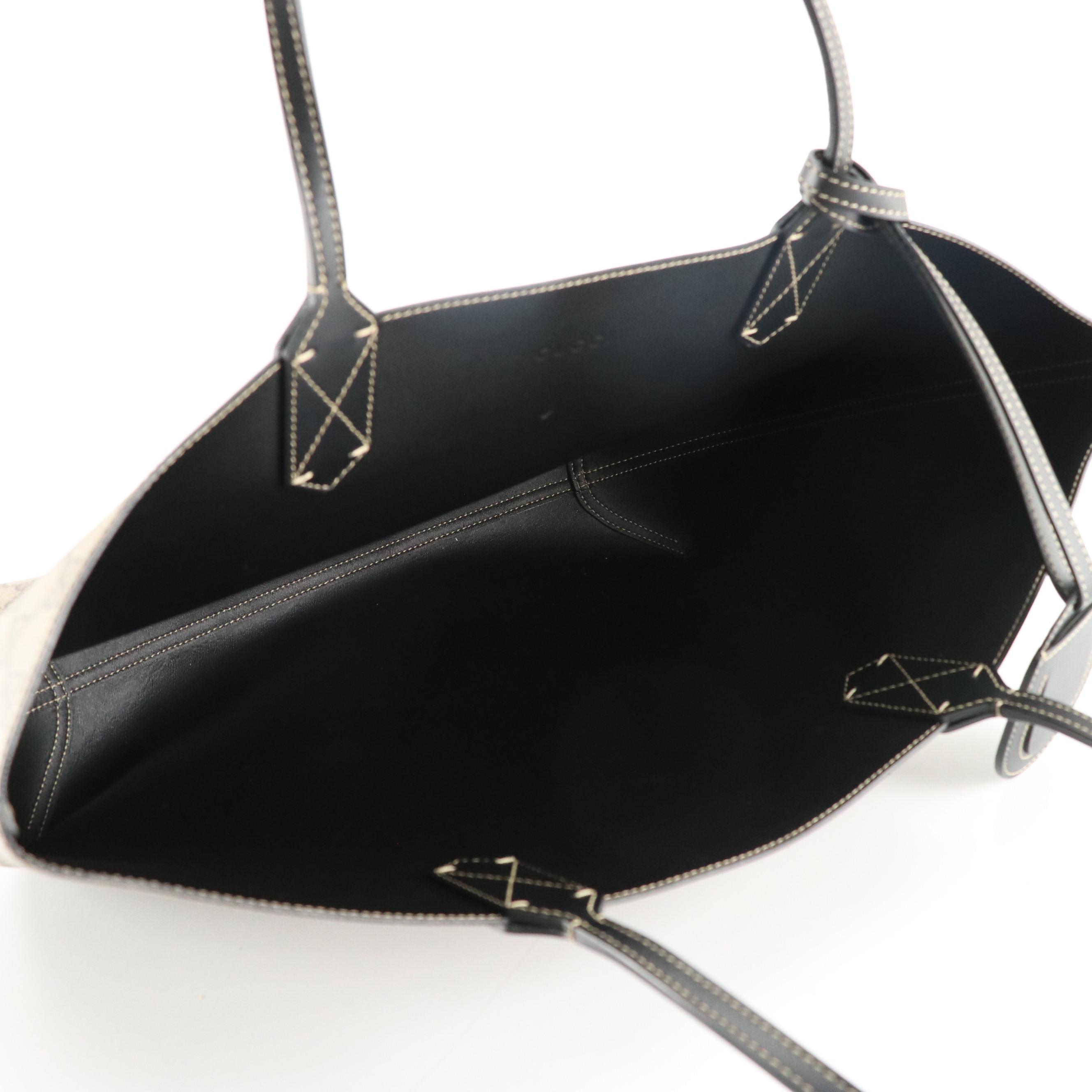 Gucci Large Reversible Tote in GG Supreme Canvas/Black Leather