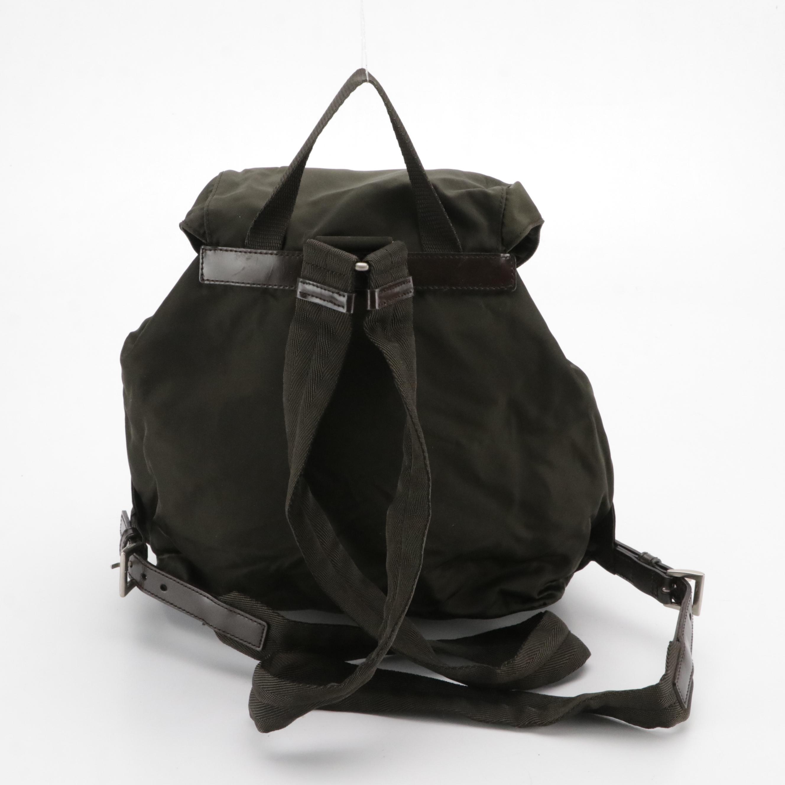 Prada Double Pocket Rucksack Backpack in Olive Green Tessuto Nylon and Leather