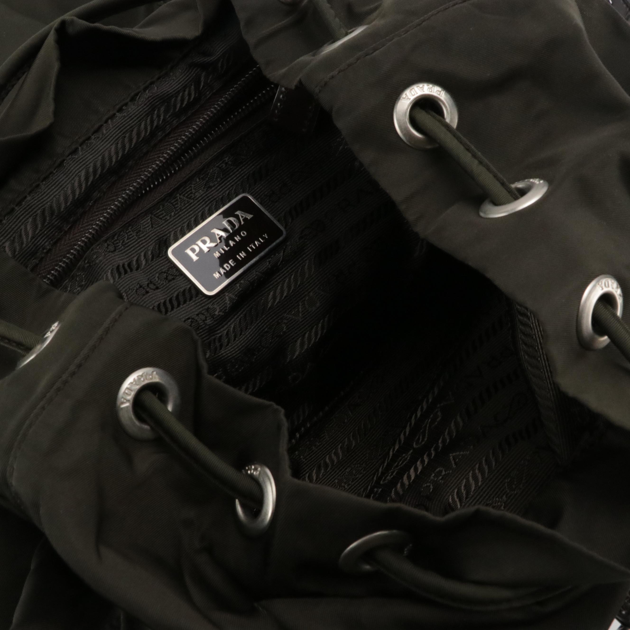 Prada Double Pocket Rucksack Backpack in Olive Green Tessuto Nylon and Leather