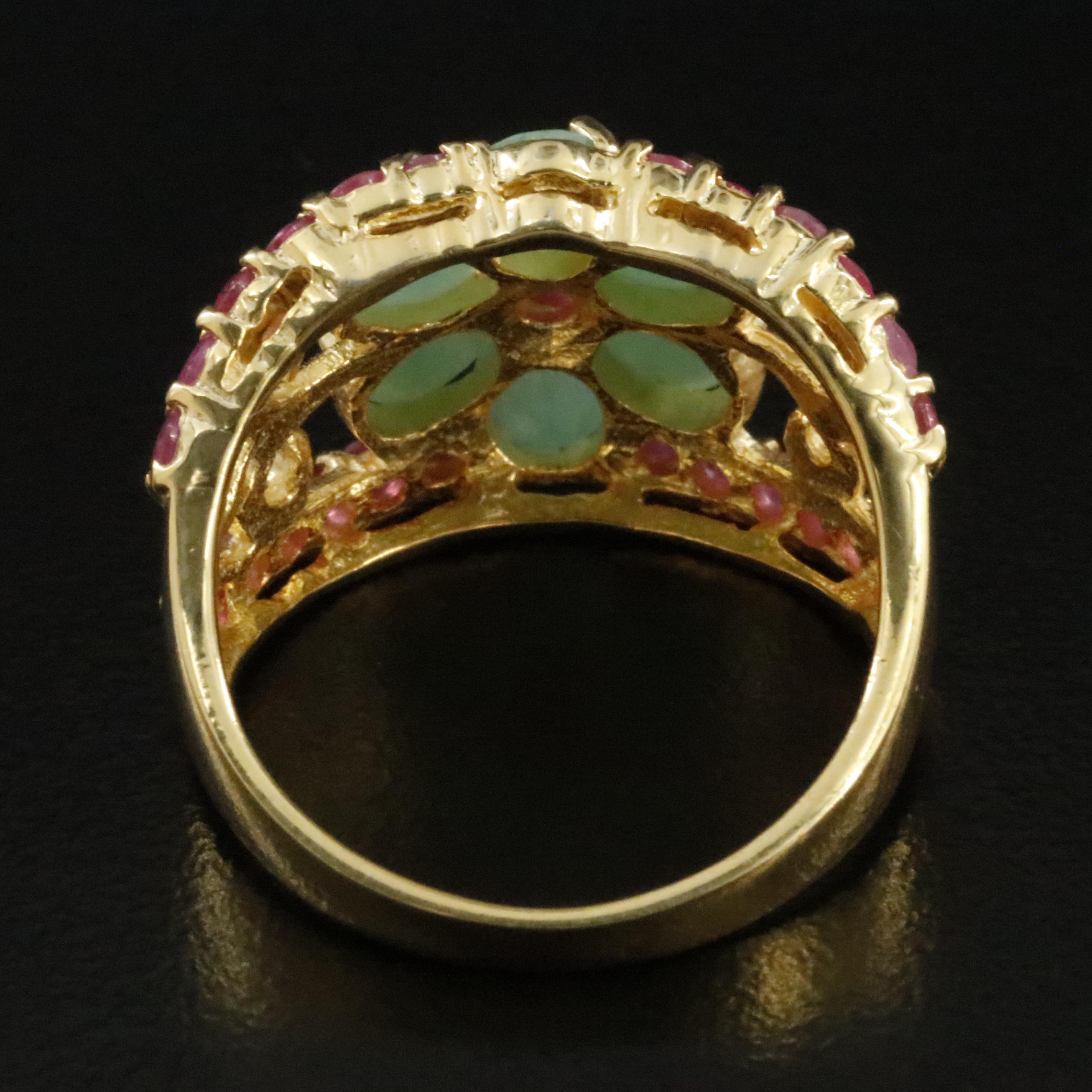 Sterling Emerald and Ruby Flower Ring