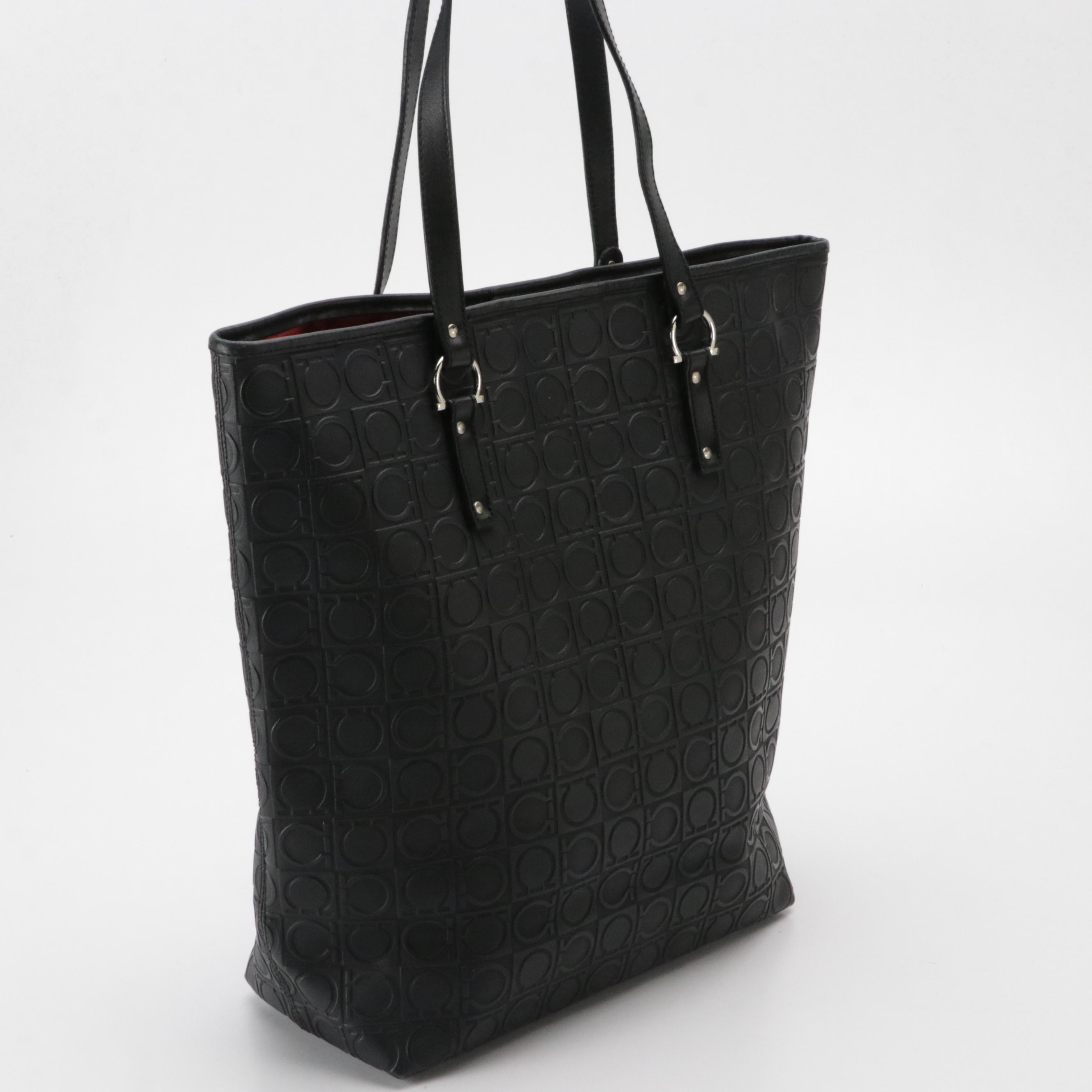 Salvatore Ferragamo Black Gancini Embossed Leather Tote