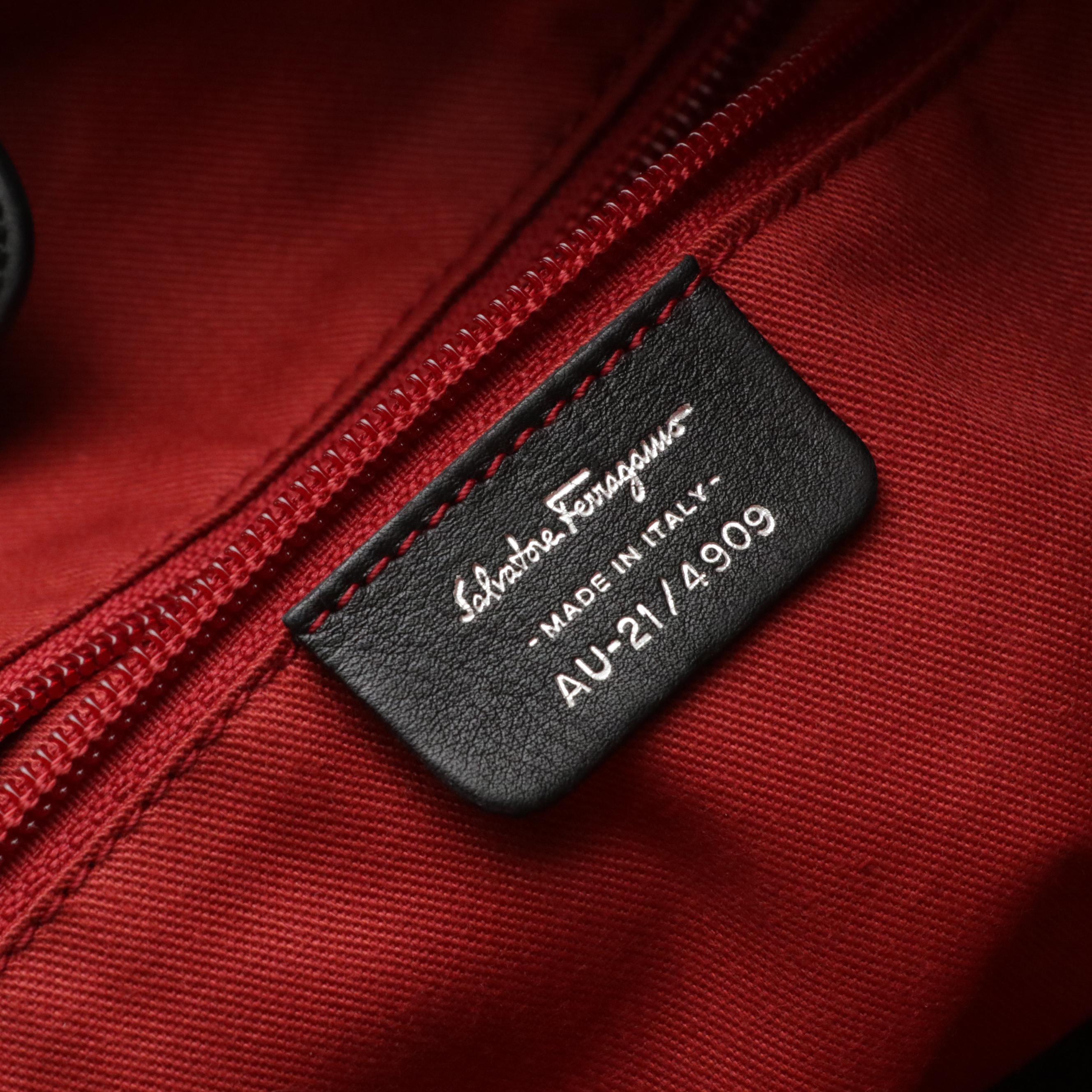 Salvatore Ferragamo Black Gancini Embossed Leather Tote