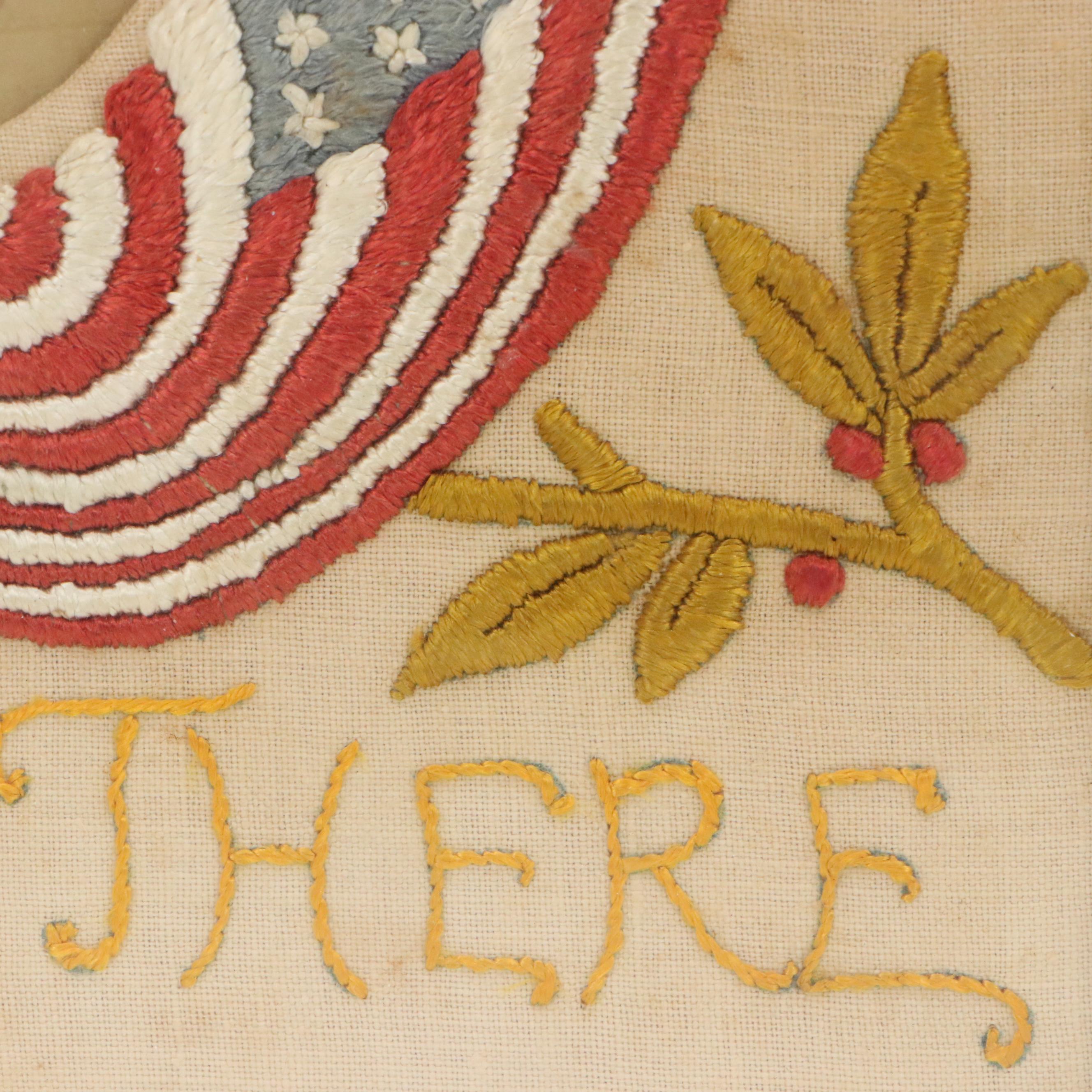 Handmade Embroidery Panel Framing Silver Gelatin Photograph of Soldier