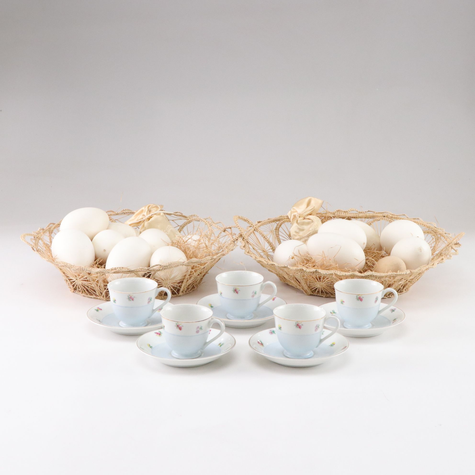Loose Weave Basket with Goose Eggs & Other Decor